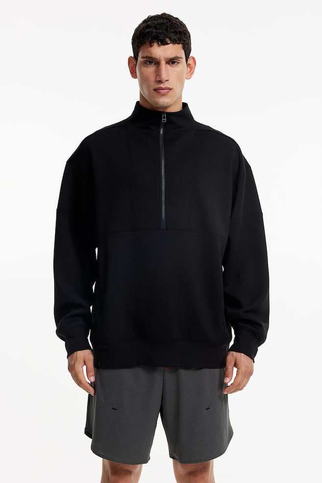 DryMove™ Sweatshirt mit kurzem Zipper - Schwarz/Graumeliert - 1