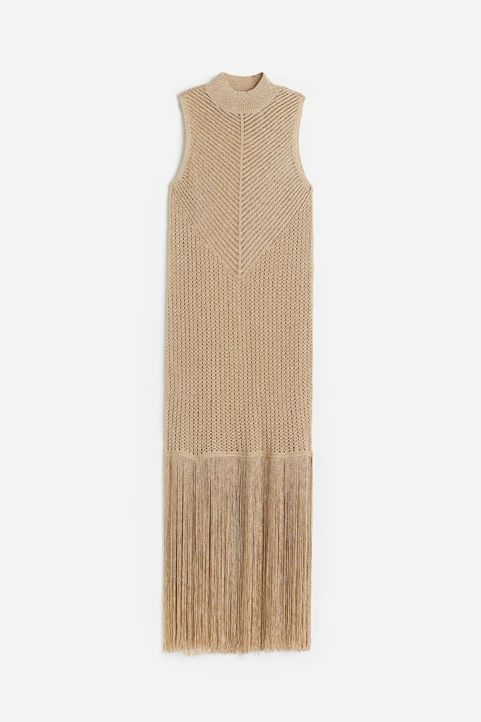 Glitzerndes Kleid aus Pointellestrick - Beige