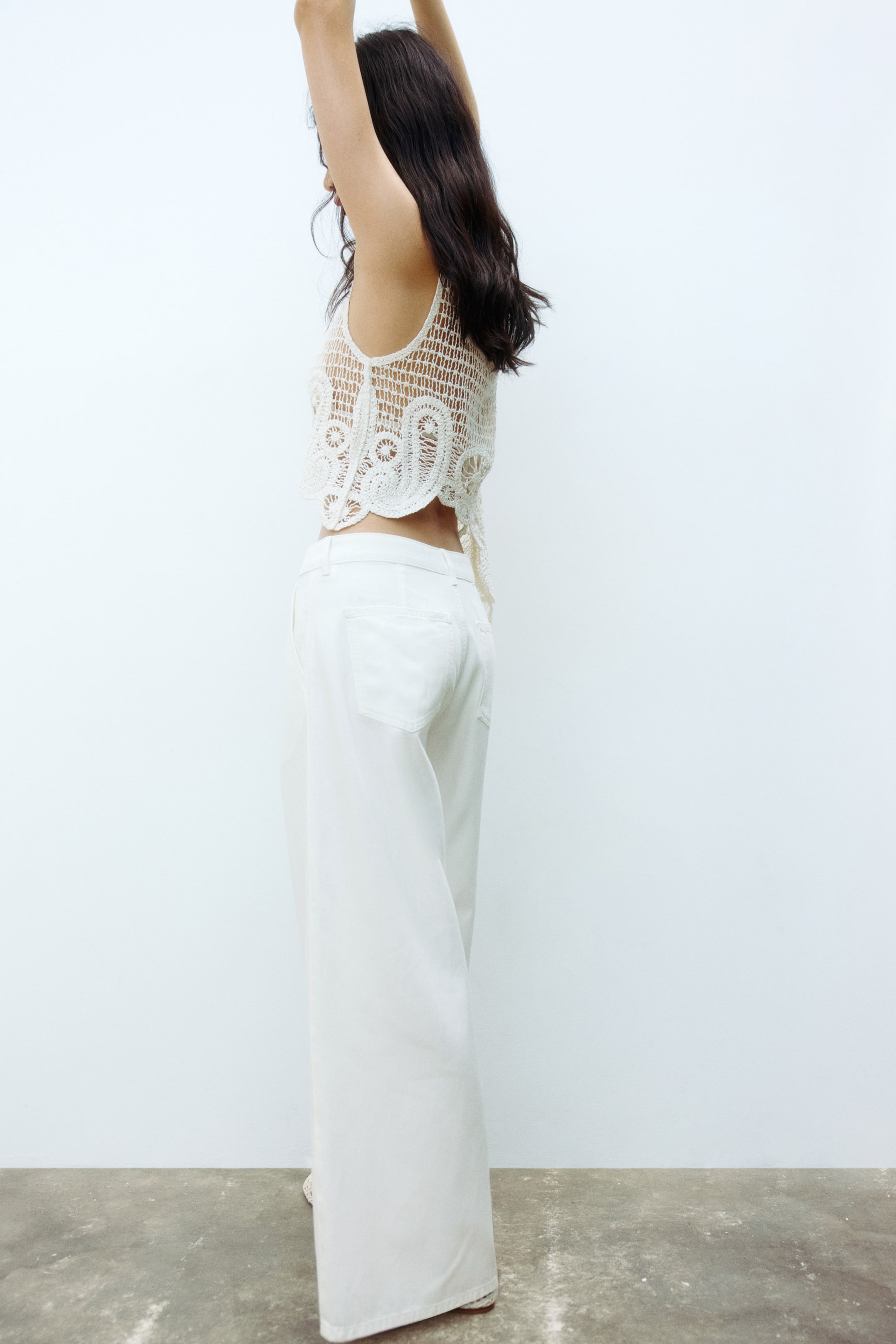 Women's Cream Wide twill trousers | H&M IE