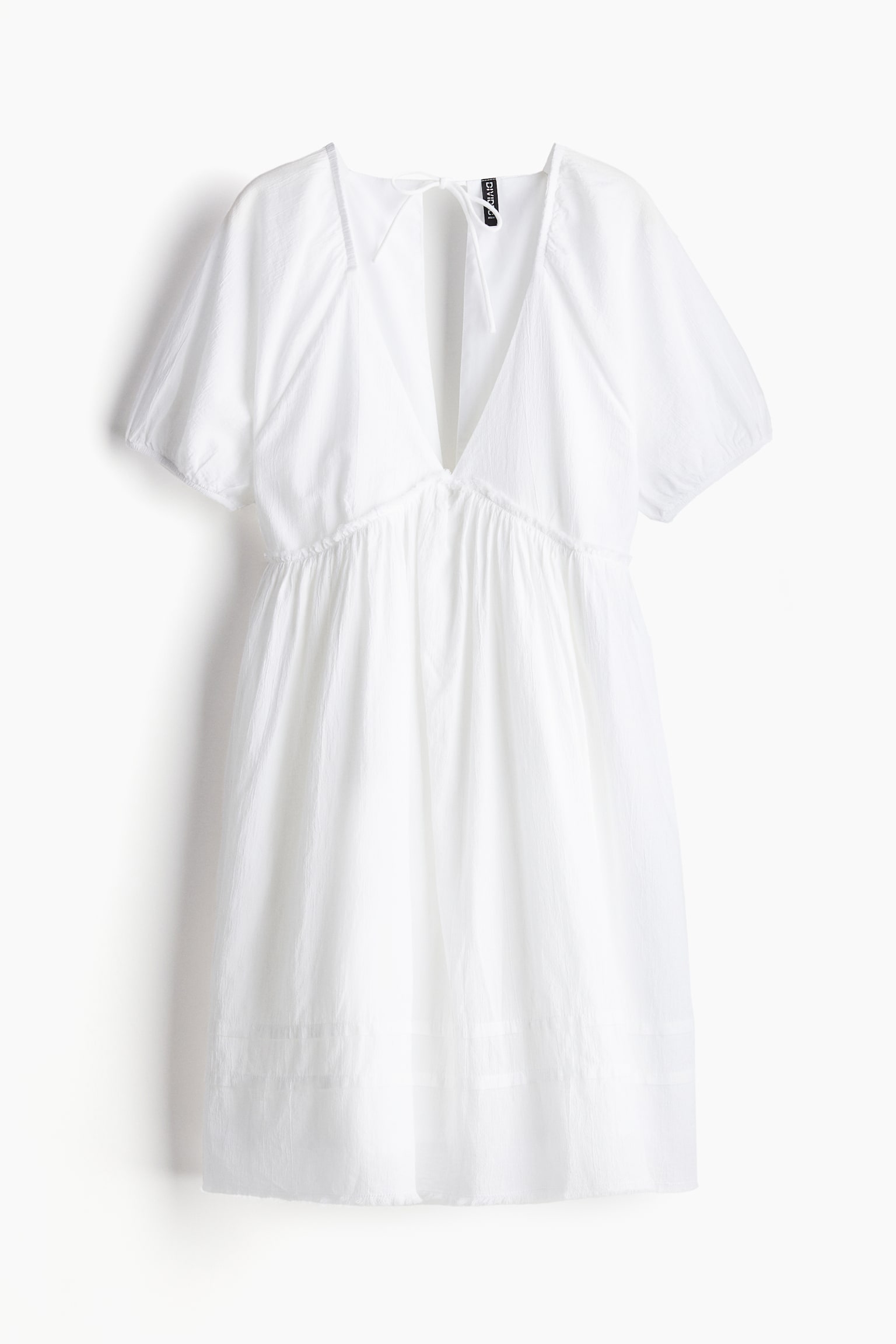 Tie-detail crinkled throw-on dress - White/Dark grey - 2