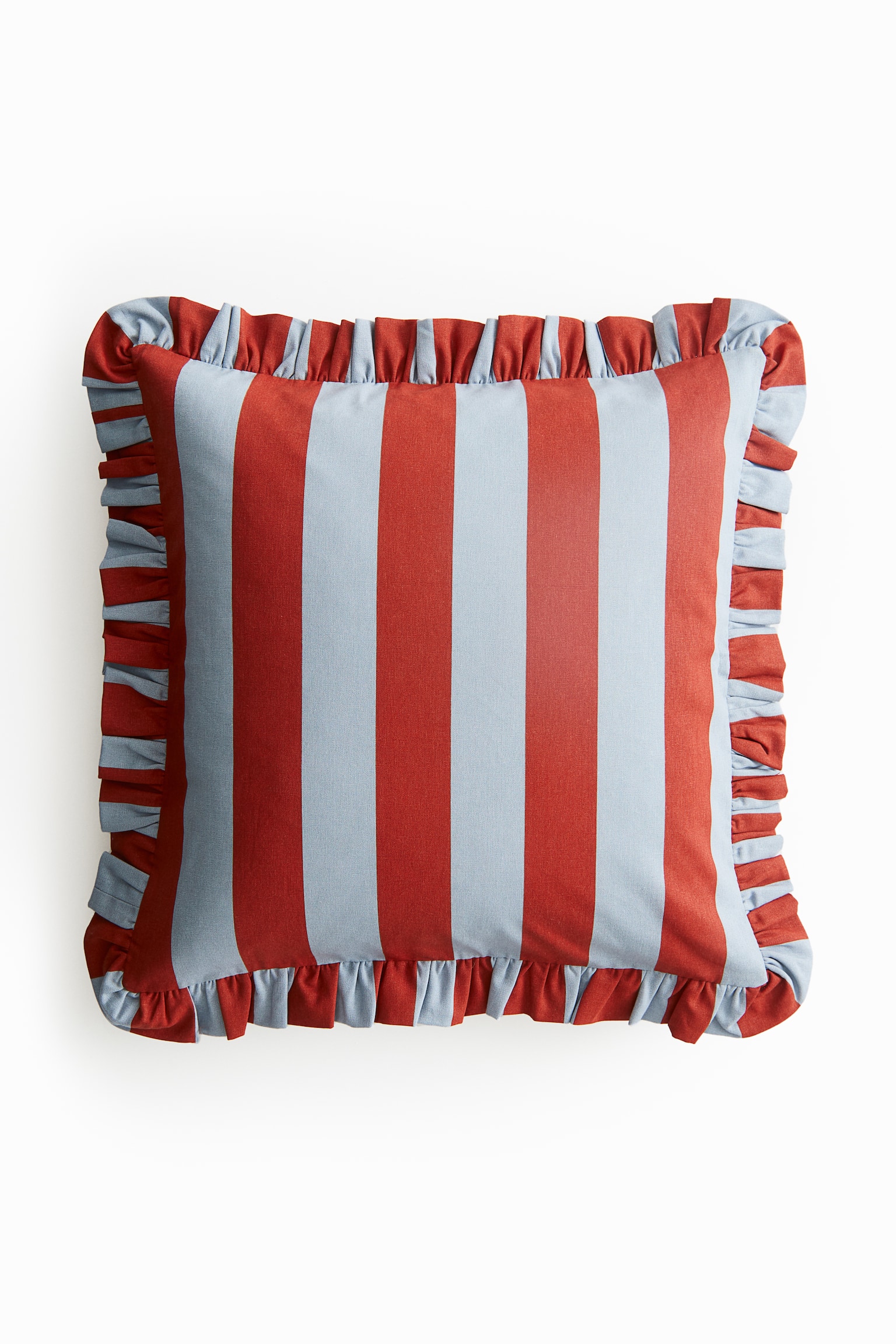 Frill-trimmed cushion cover - Blue/Striped/Dark green/Striped/Pink/Striped/Orange/Striped - 1