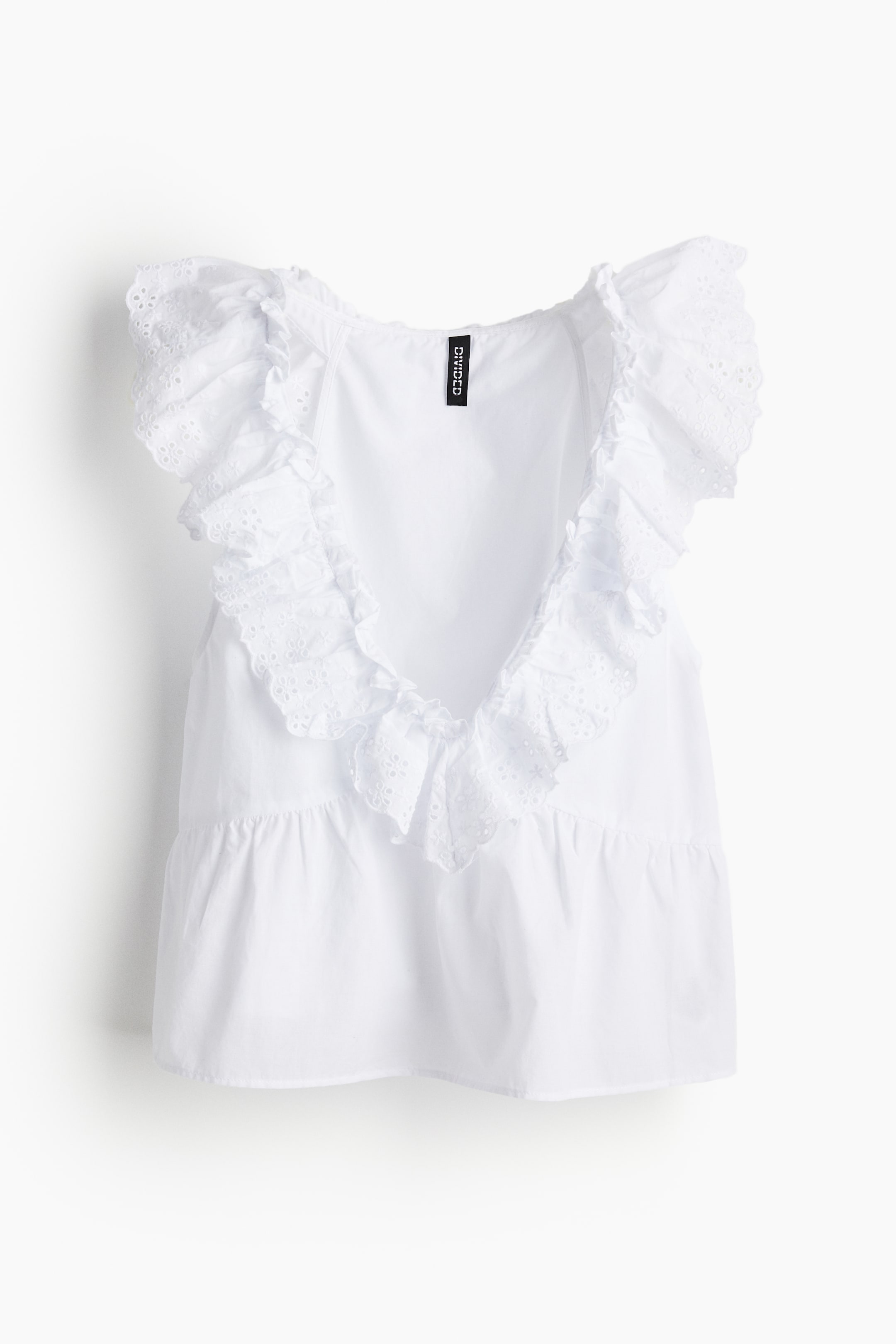 Top with Ruffle-trimmed Eyelet Embroidery