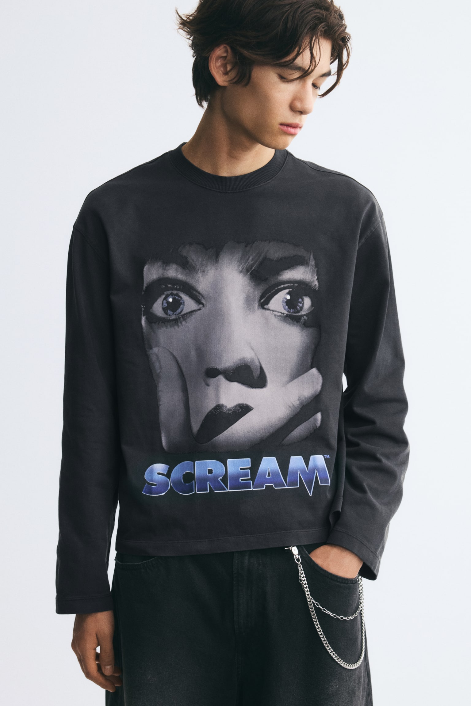 Мужская футболка H&M Regular-Fit Boxy Printed Cotton, цвет: Чёрный — фото 4