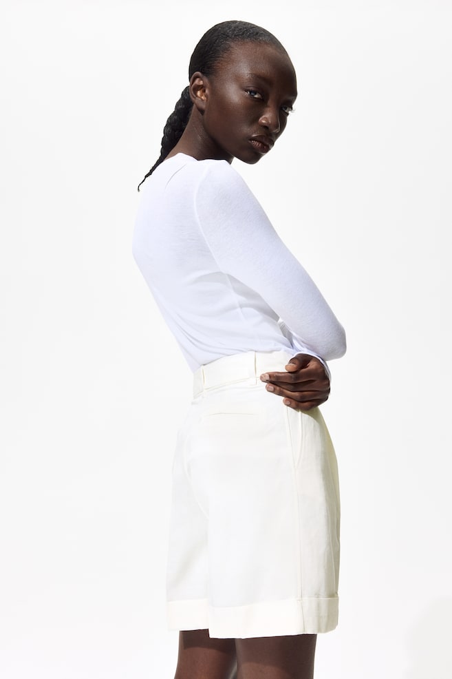 Dressy Linen-Blend Shorts-White - 5