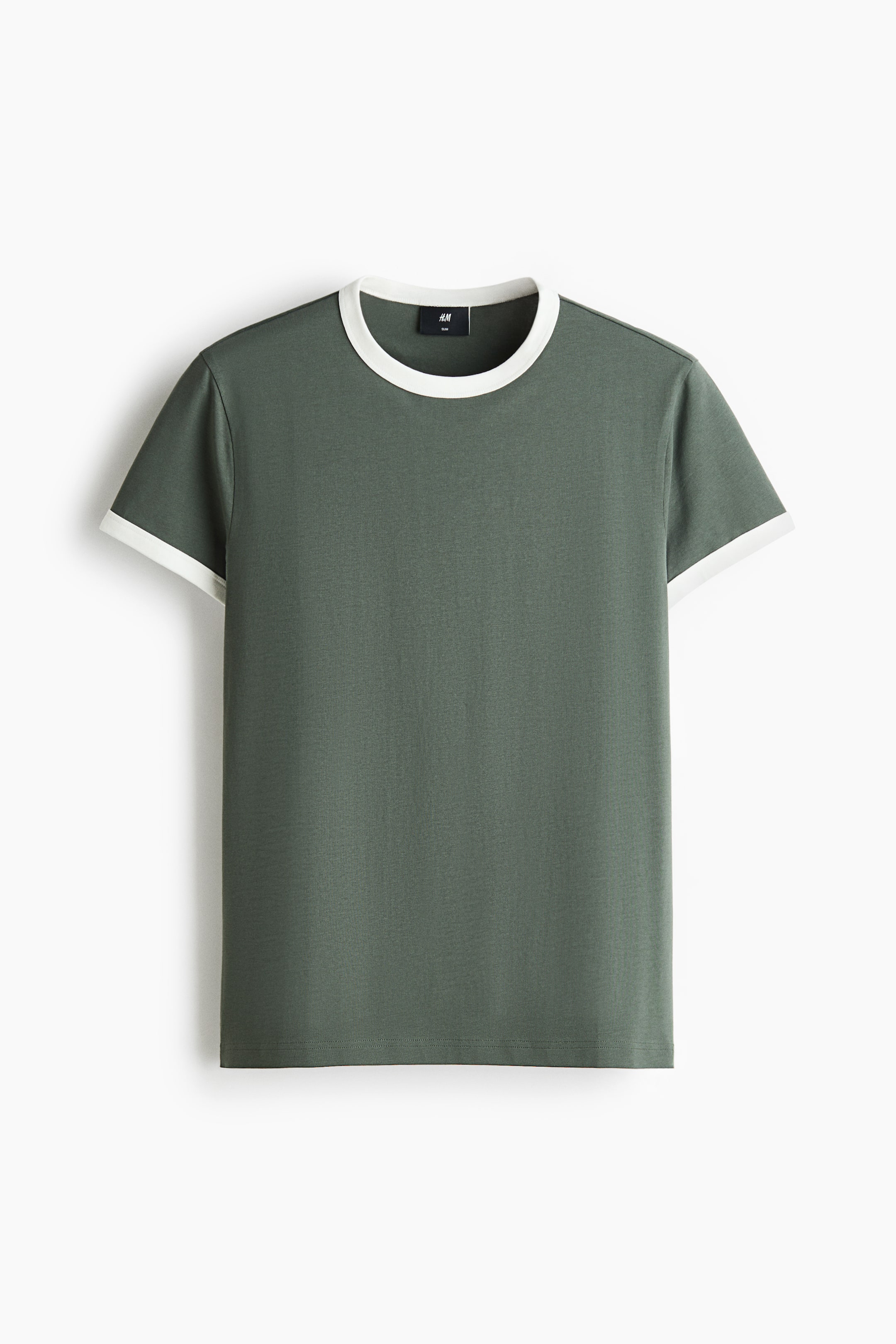 View larger image: Slim Fit Cotton T-shirt - Dark green - Men | H&M 1