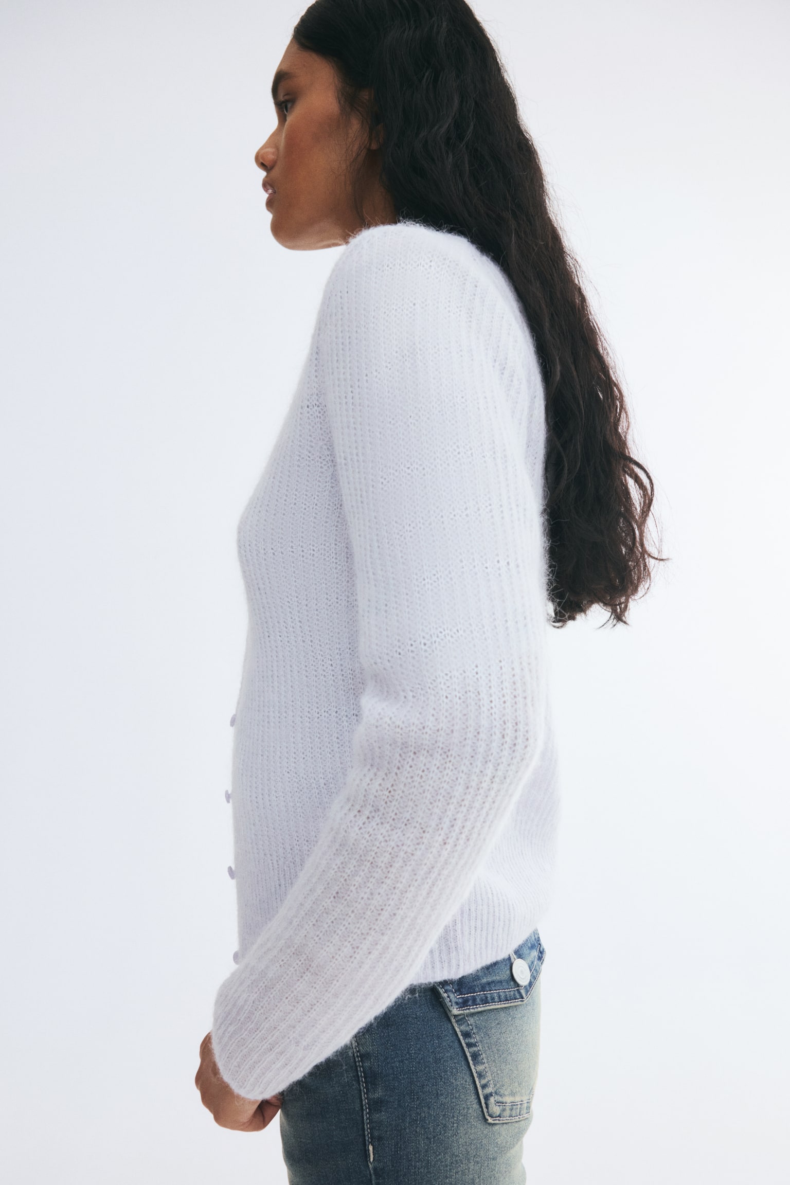 Женский кардиган H&M Rib-Knit, цвет: Светлый пыльный фиолетовый — фото 4