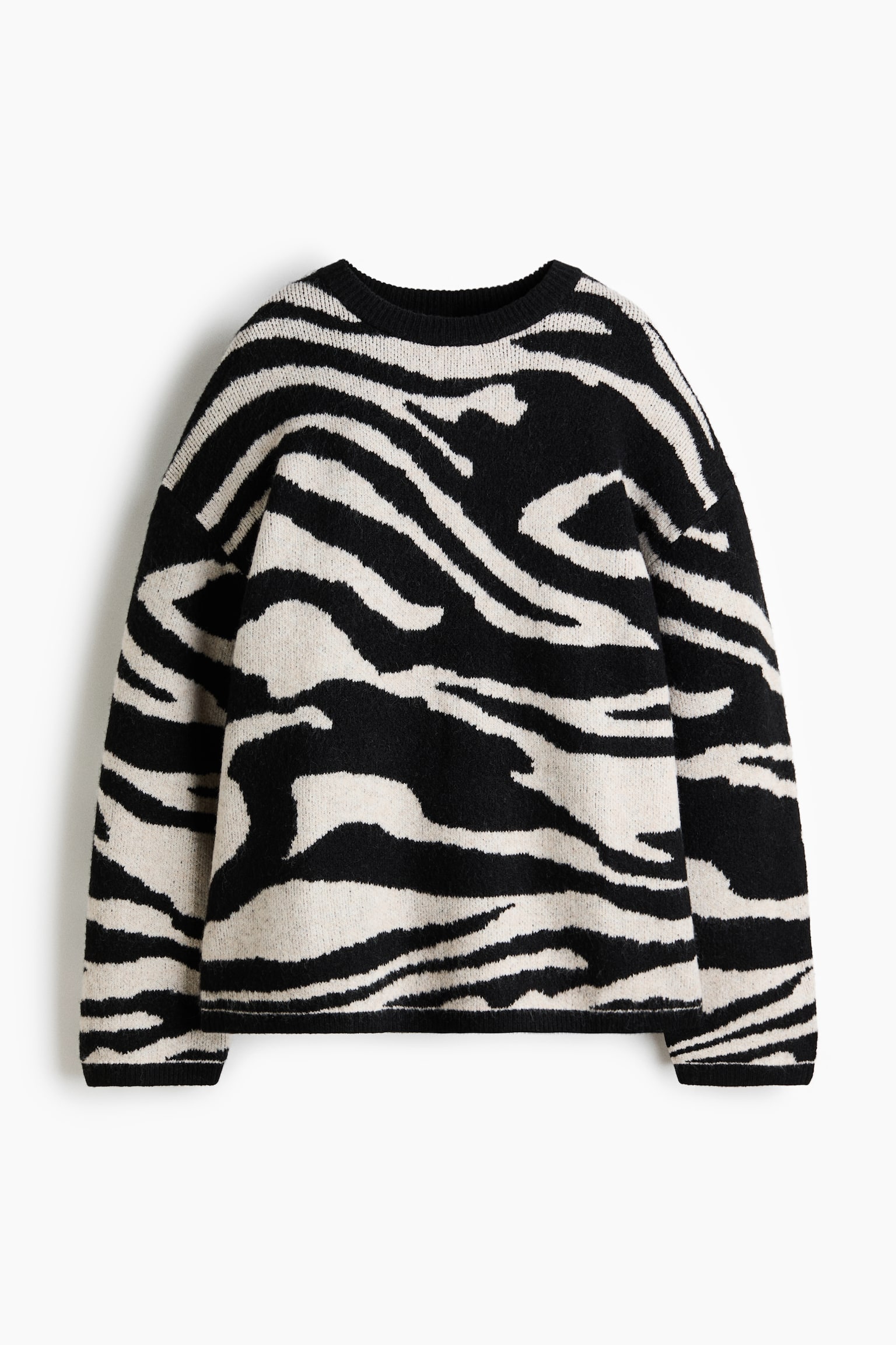Женский свитер H&M Jacquard-Knit, цвет: Чёрный / Зебра с принтом — фото 1