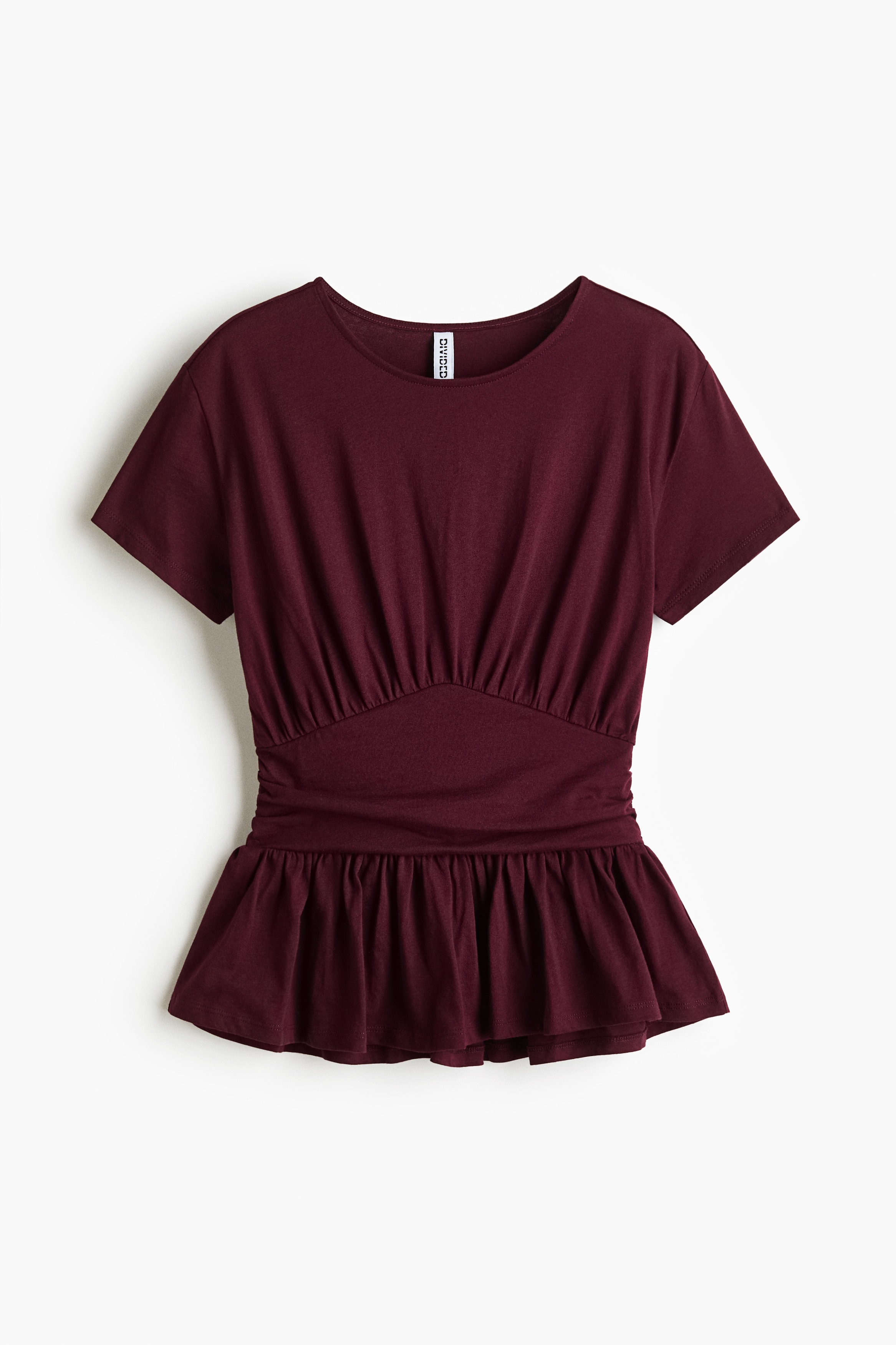 Jersey Peplum Top - Burgundy/White/Pink