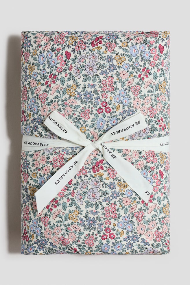 Frilled floral cotton valance - Light blue/Floral - 1