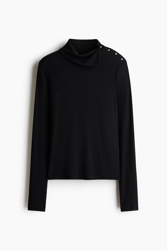 Button-detail turtleneck top - Black/Cream/Striped - 1