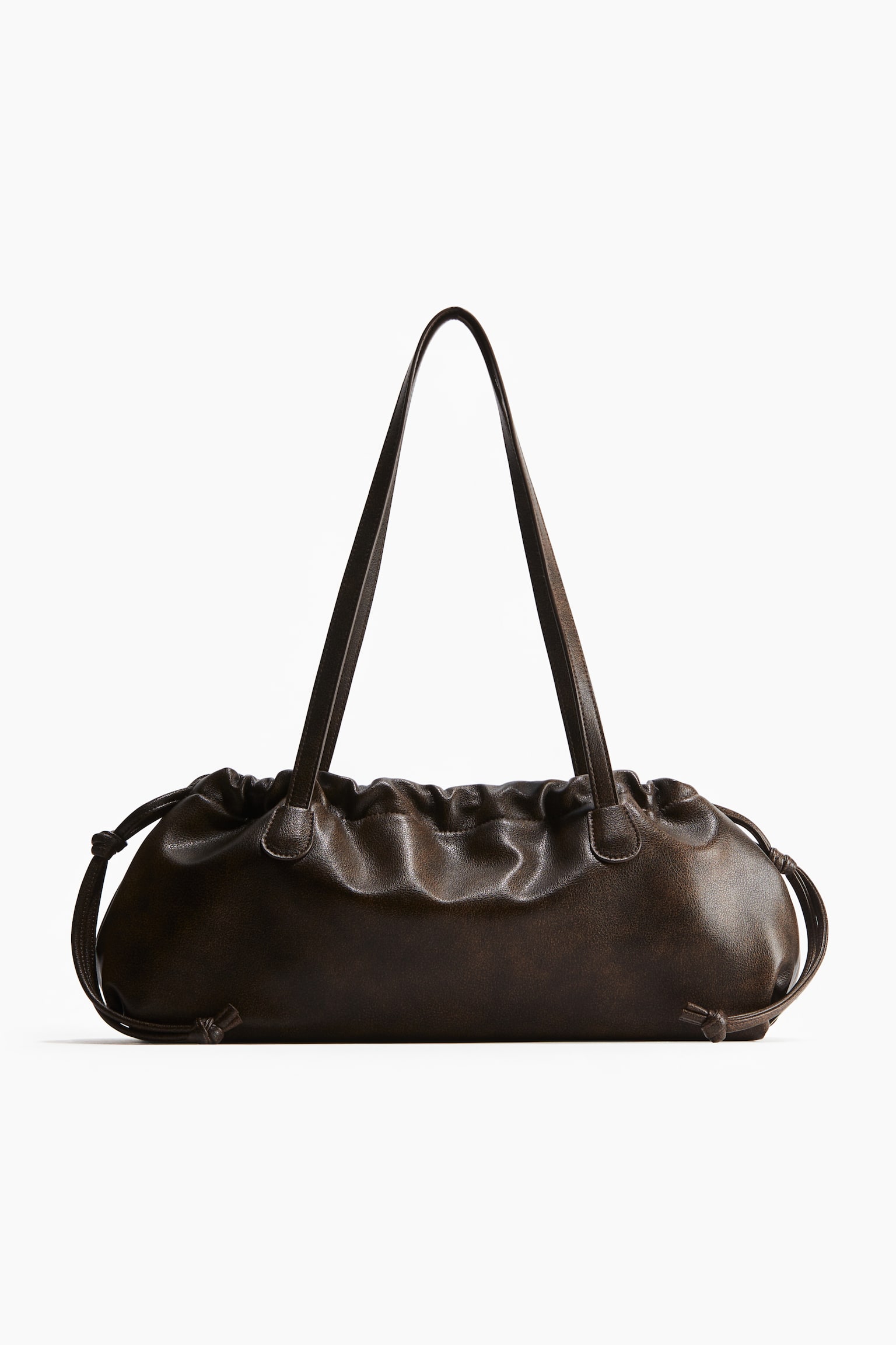 Drawstring-detail shoulder bag - Dark brown/Distressed/Black - 1