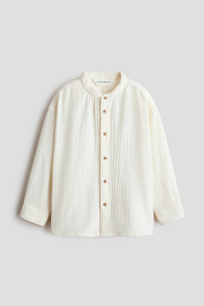Cotton Muslin Shirt - Cream/Dusty blue - 1