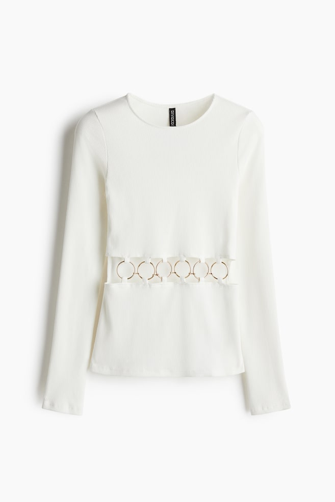 Ribbed Cutout Top - Cream - 1