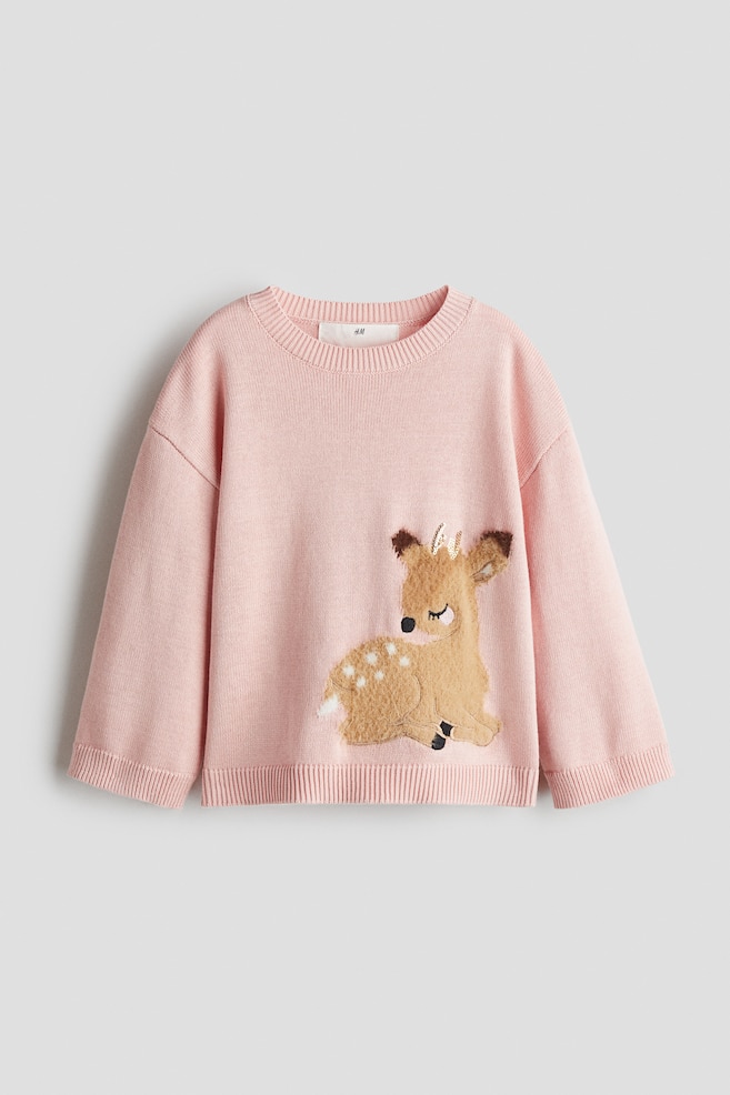 Jacquard-Knit Cotton Sweater - Light pink/deer - 1