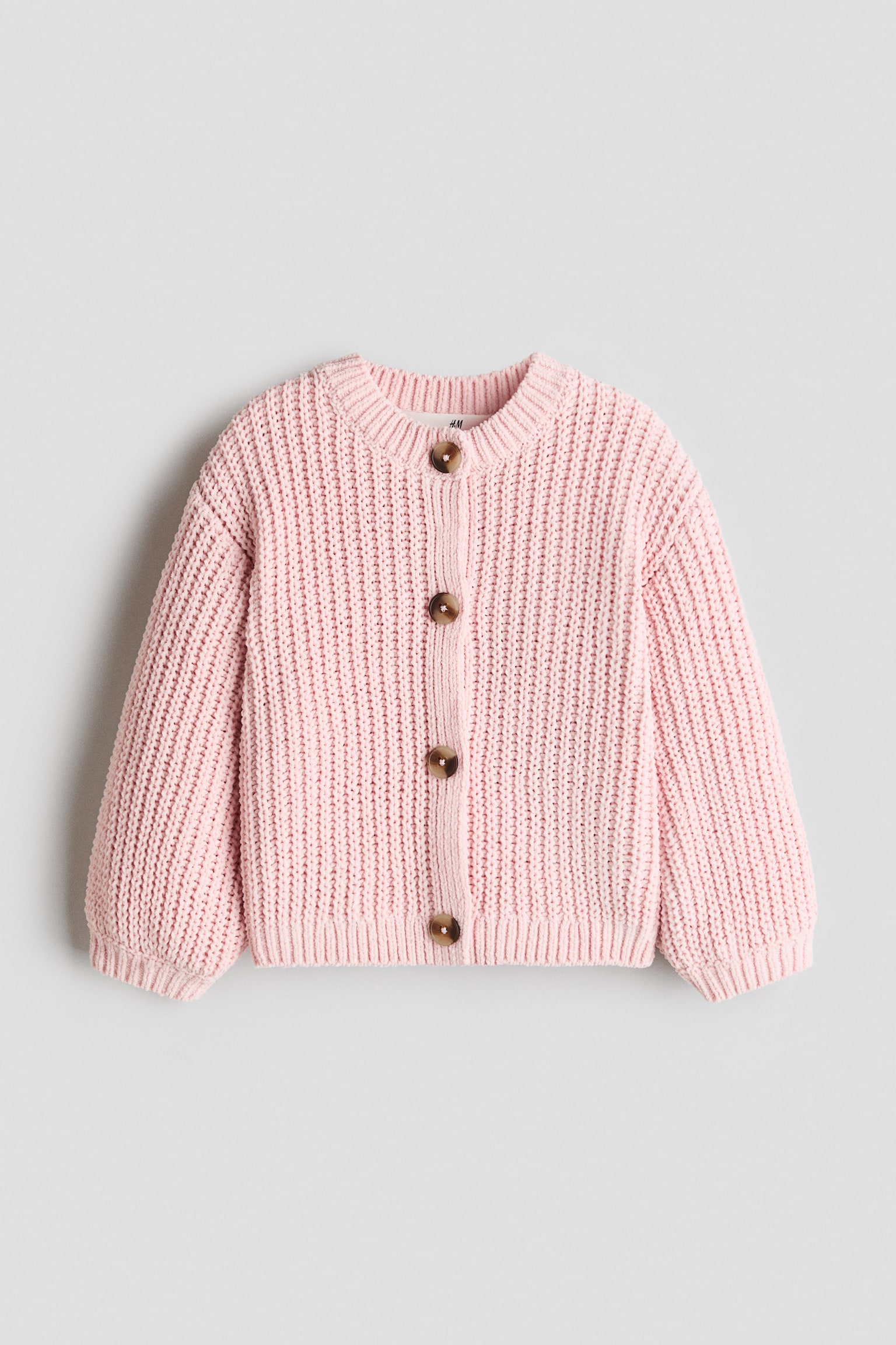 Chenille-knit cardigan - Light pink/Light beige