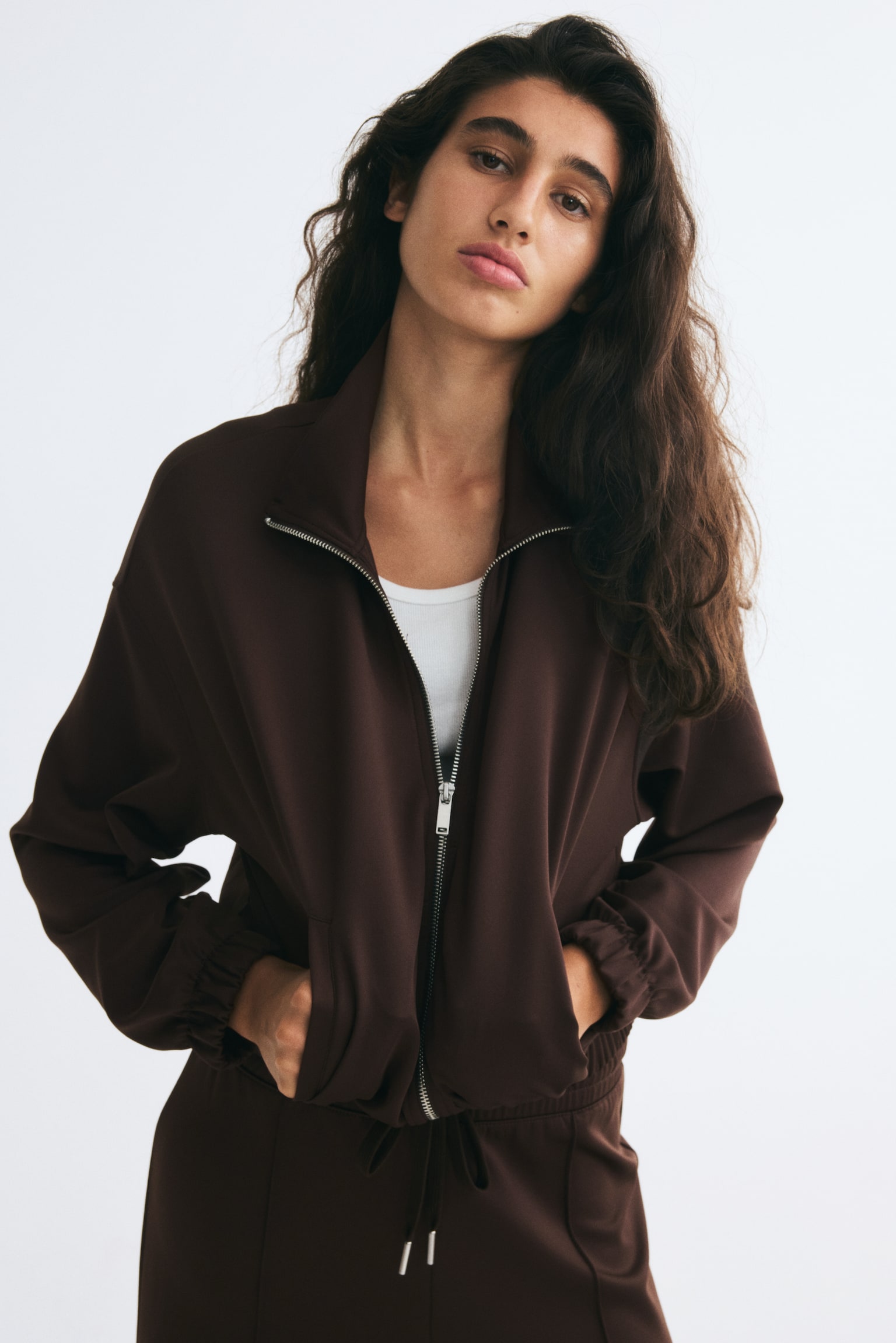 Женская куртка H&M Fine-Ribbed Track Jacket, цвет: Тёмный коричневый — фото 3