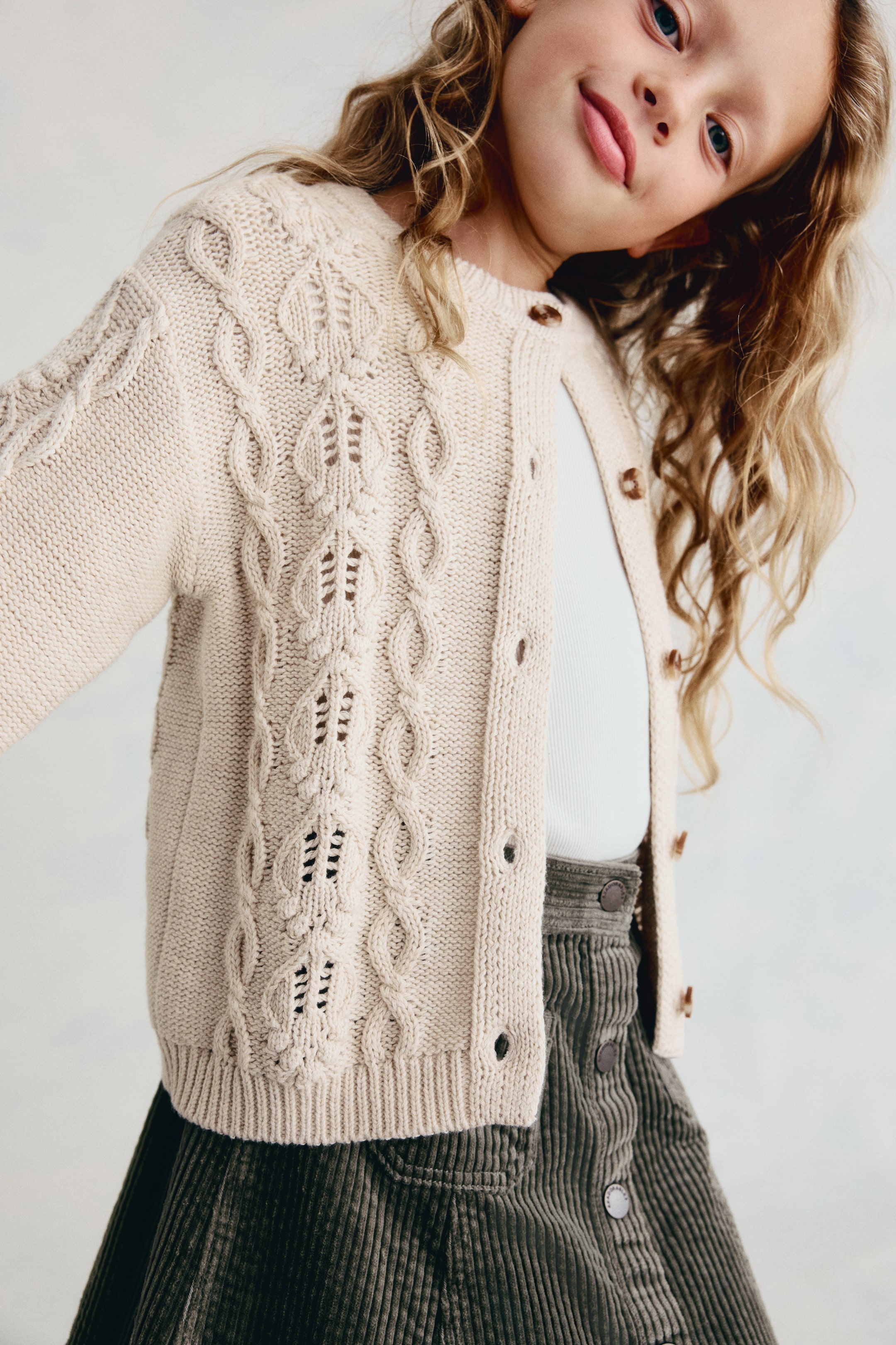 Cotton Pattern-Knit Cardigan