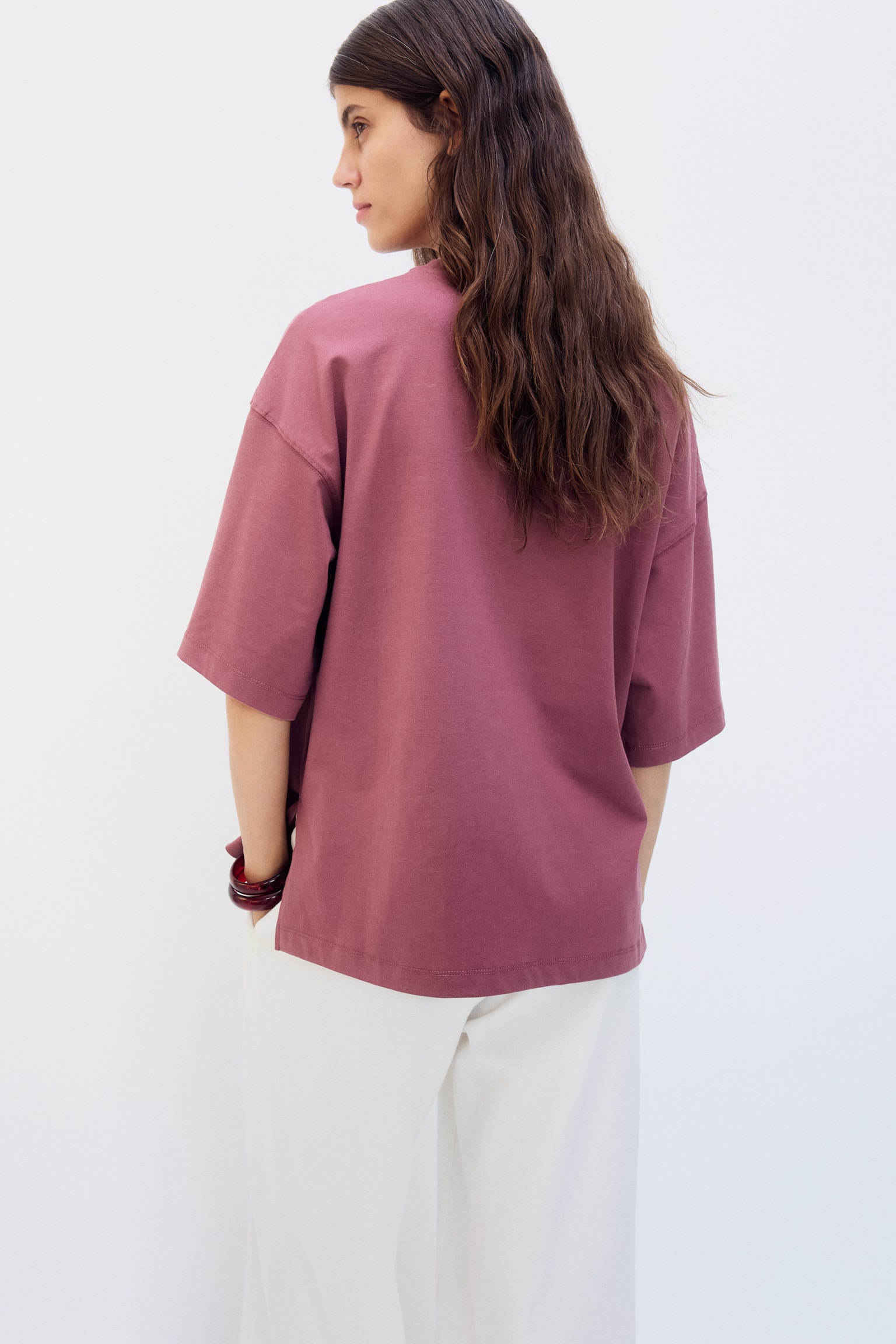 Женская футболка H&M Mama Loose-Fit, цвет: Тёмный розовый — фото 4