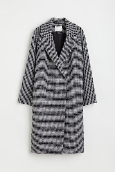 Double-breasted coat - Long sleeve - Knee length - White/Dogtooth ...