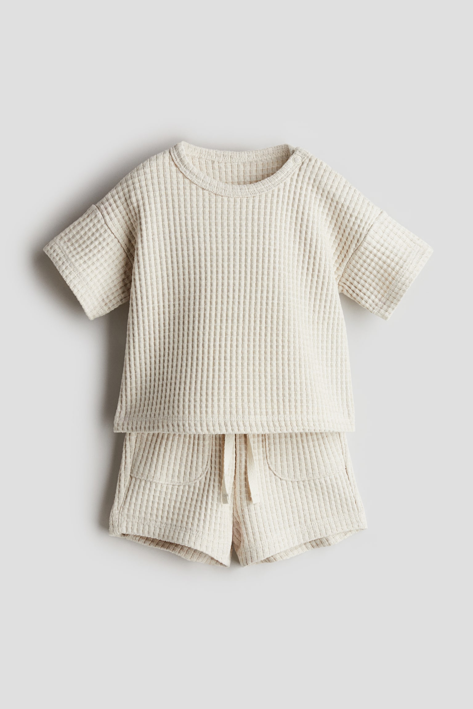 2 Parçalı Petek Dokulu Jarse Set - Açık bej