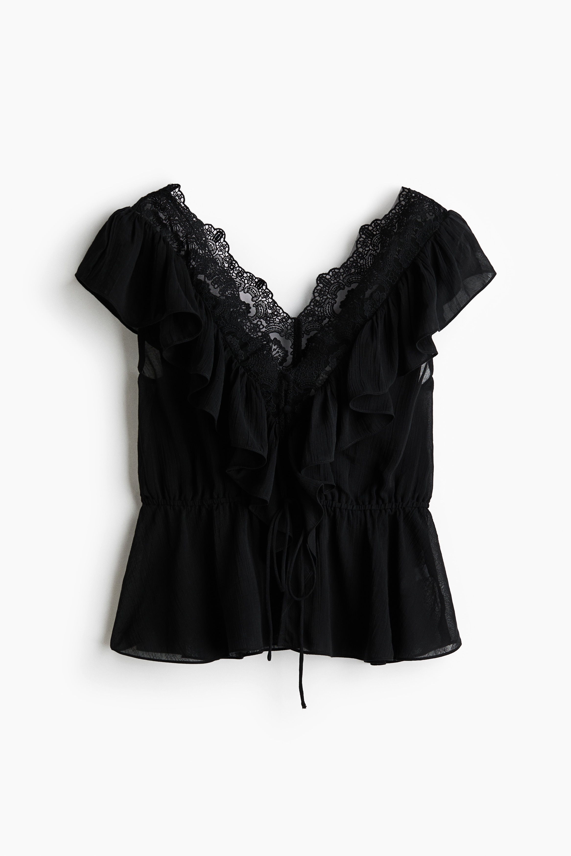 Flounce-trimmed lyocell top - Black