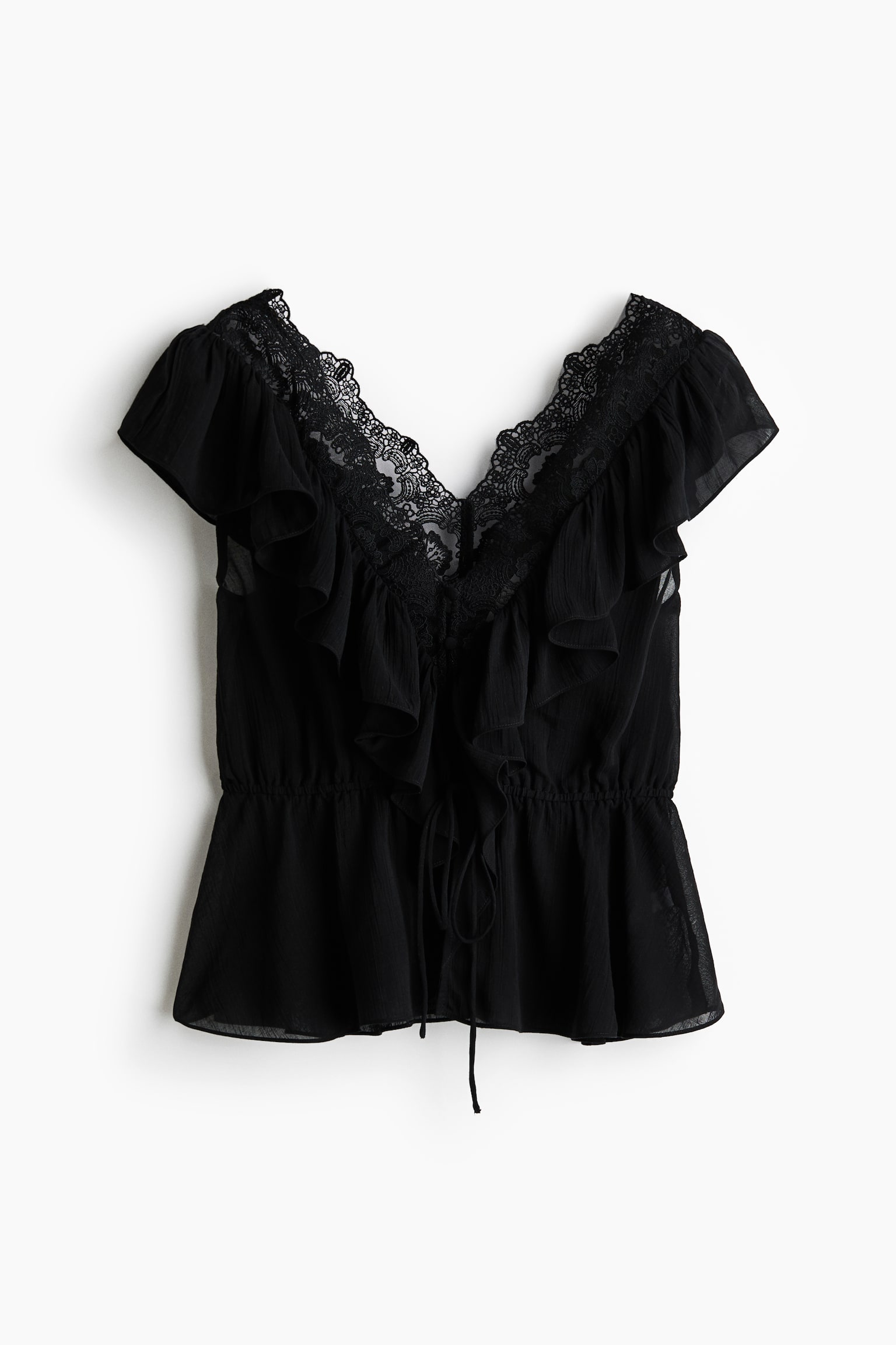 Flounce-trimmed lyocell top - Black - 2
