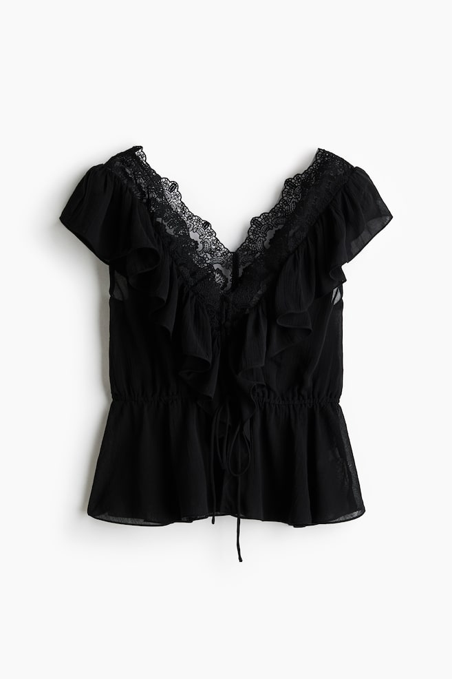 Top in lyocell con bordi a volant - Nero/Giallo chiaro - 1