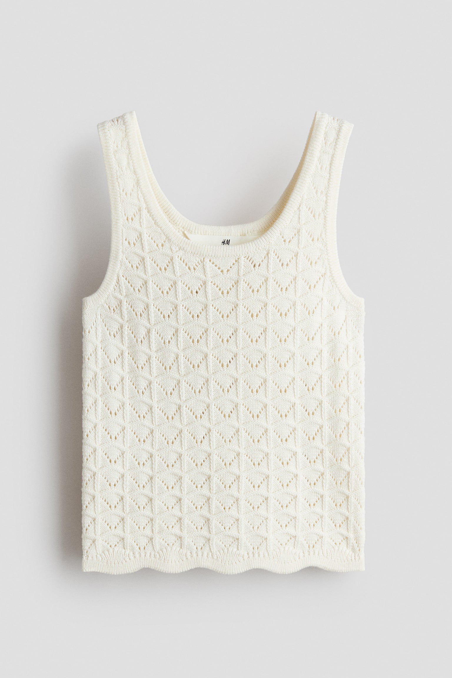 Pointelle-knit vest top - Cream/Light blue
