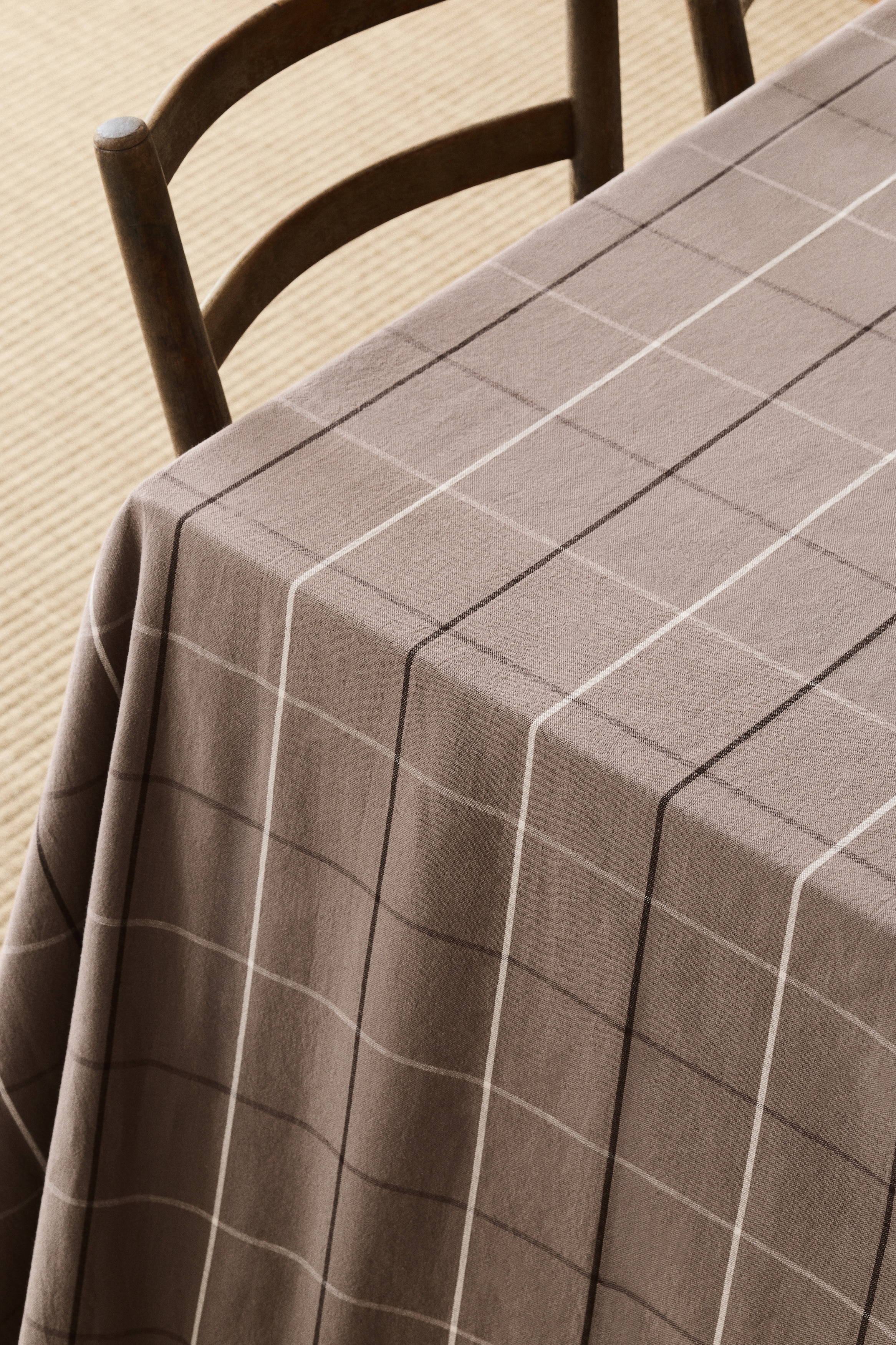 Patterned Linen-Blend Tablecloth - Taupe/checked/Cream/brown striped/White/beige striped/White/checked