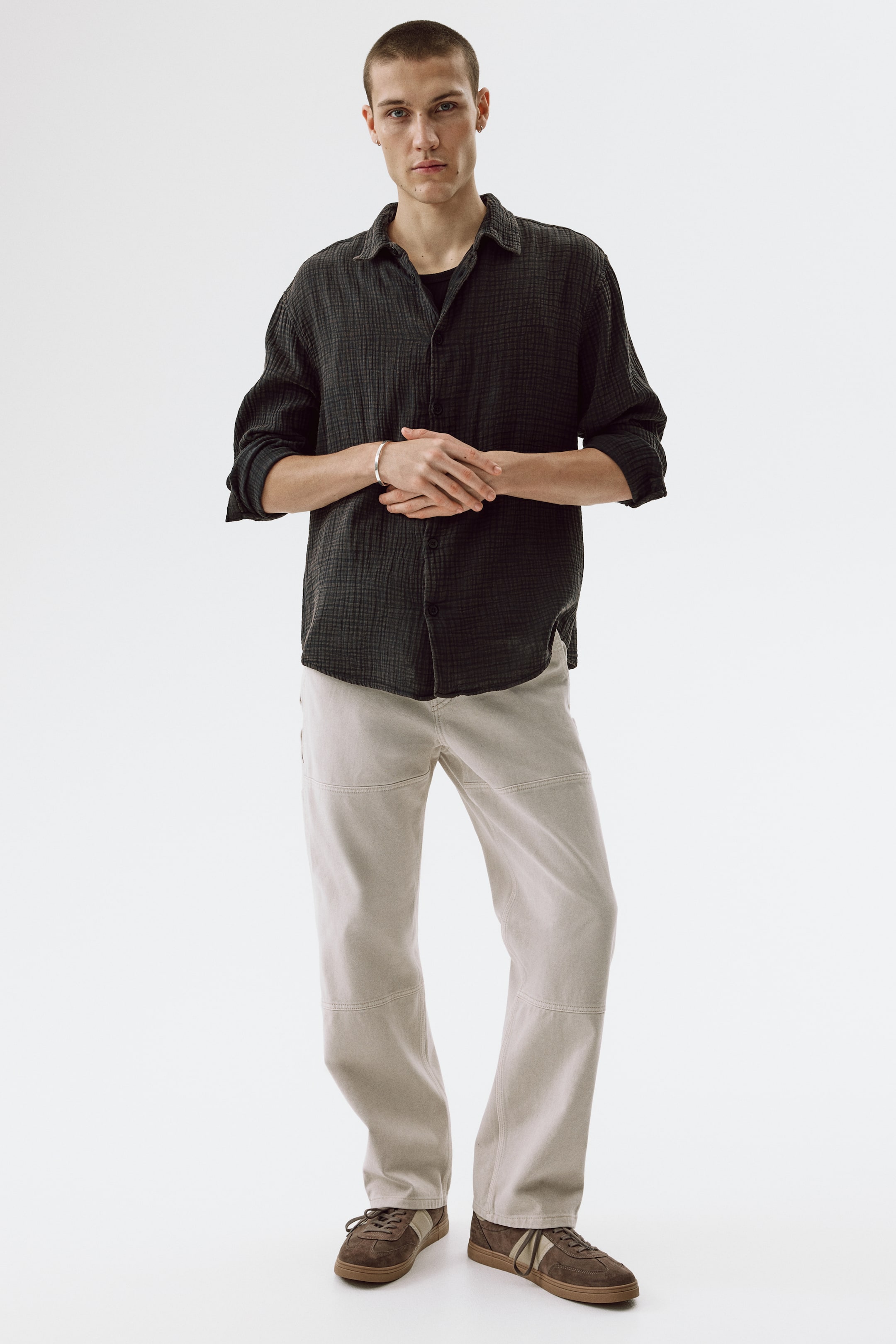 Мужские рубашки H&M Regular-Fit Cotton Muslin Shirt — фото 4