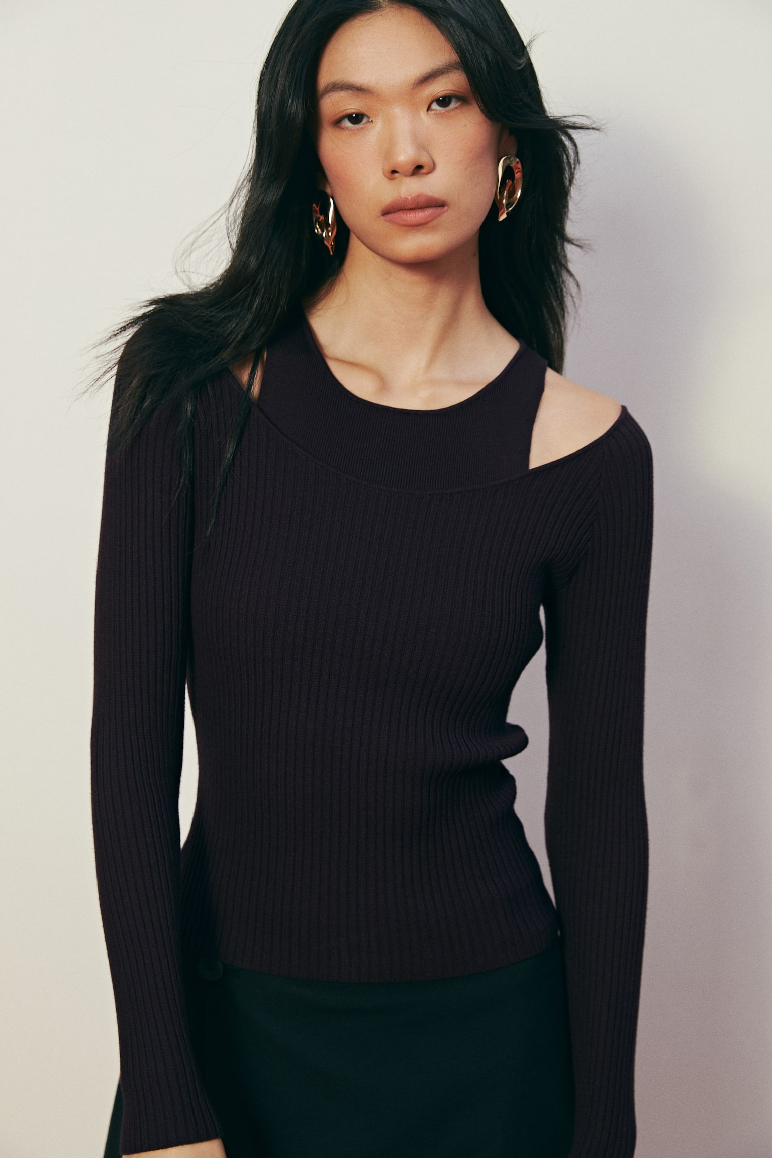 リブニットトップス - ダークプラムパープル - 6