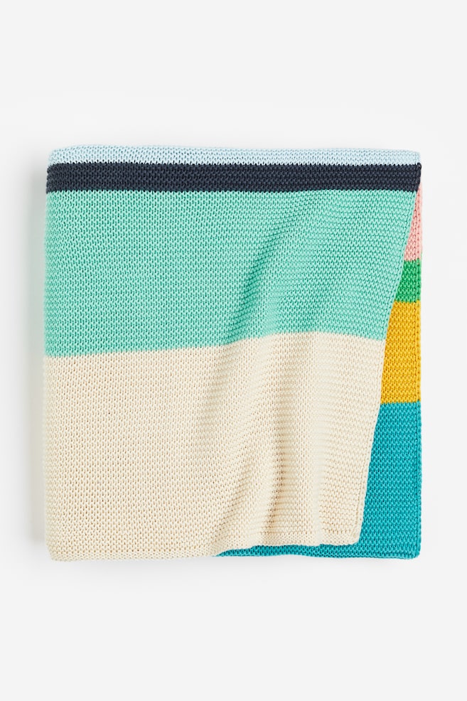 Knitted blanket - Light green/Striped - 1