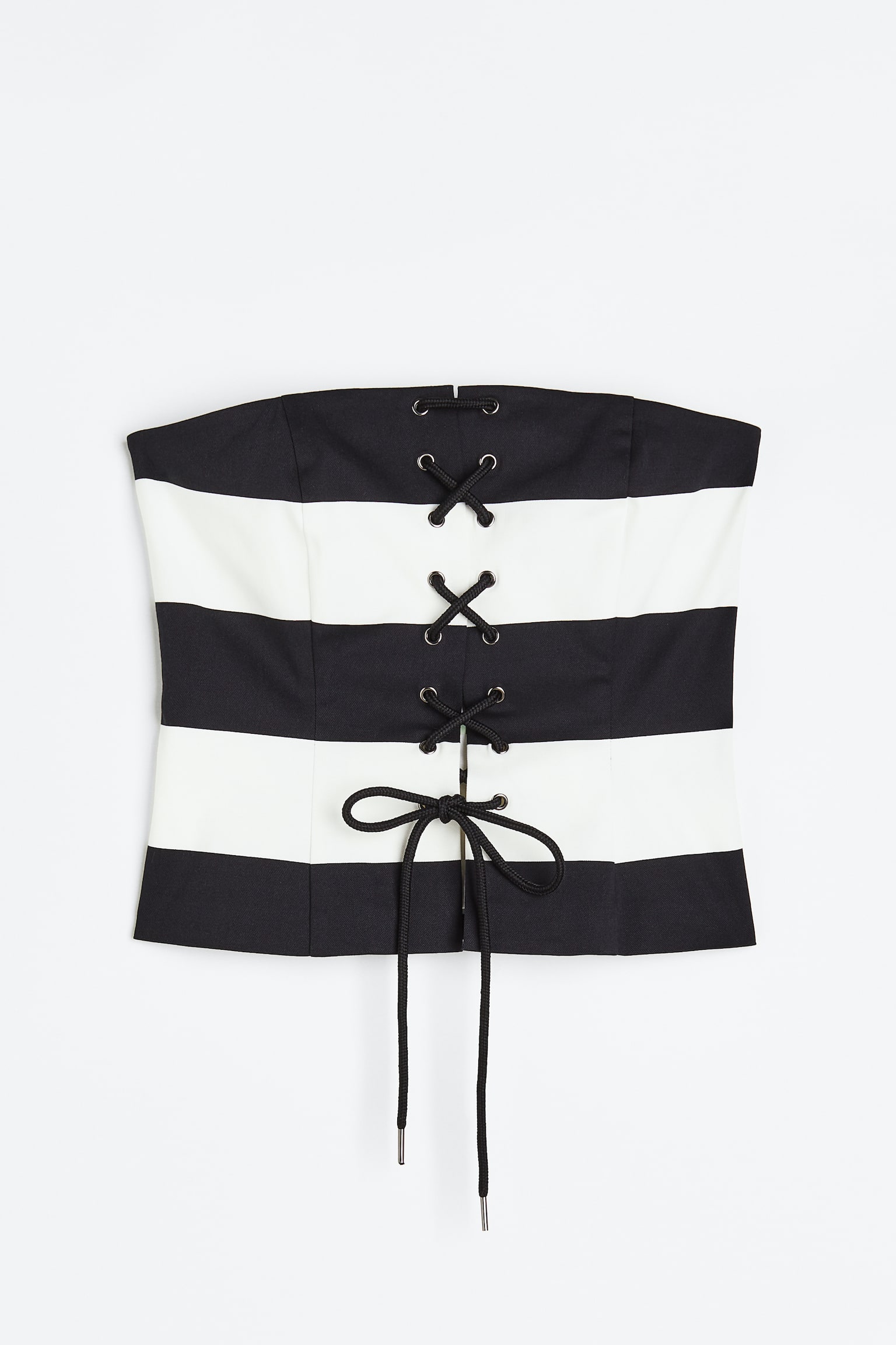 Lacing Detail Bandeau Top - Black/Stripe - 1