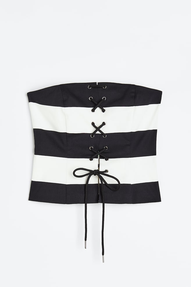 Lacing-detail bandeau top - Black/Striped - 2