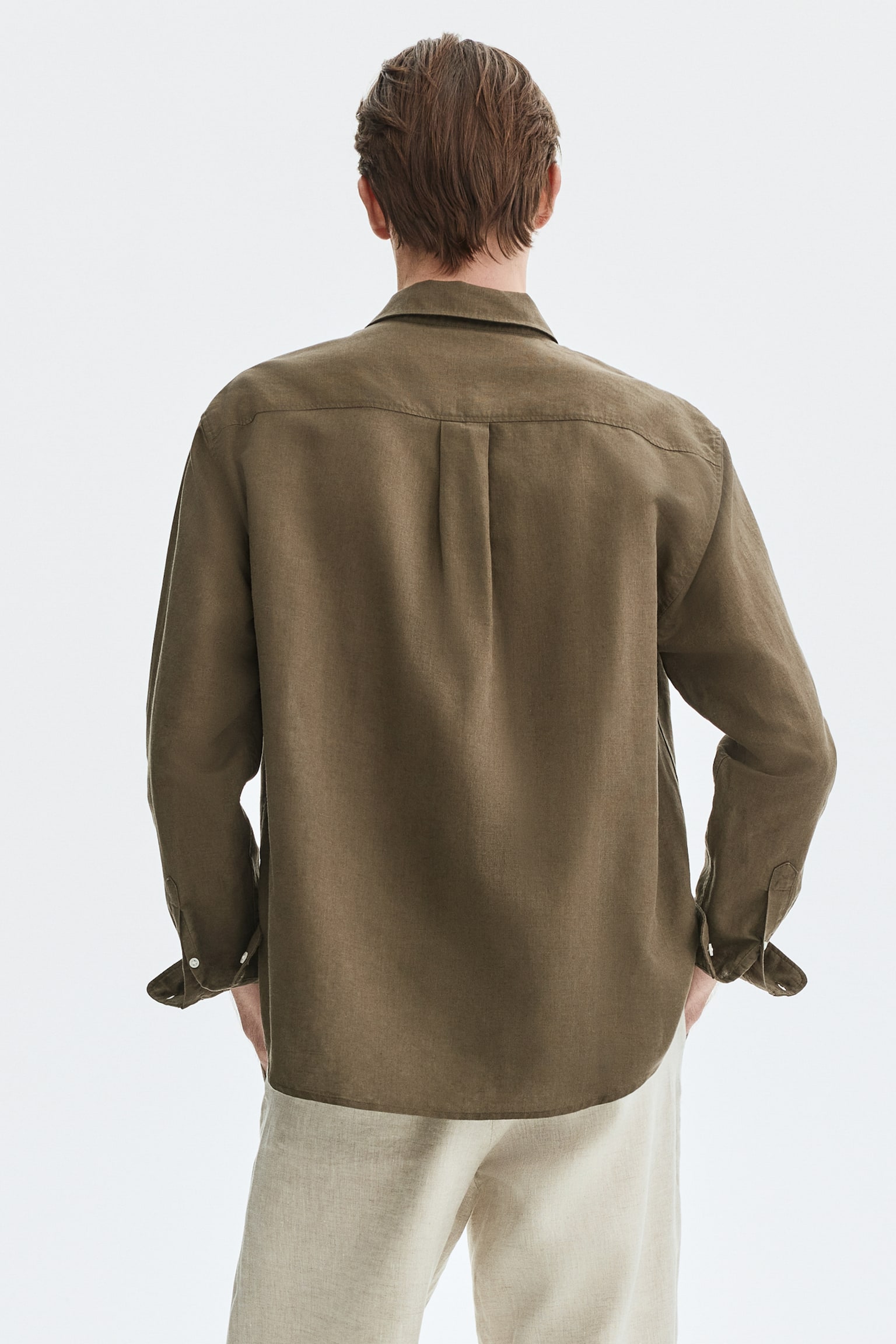 Relaxed Fit Linen-blend shirt - Dark khaki green/Rust red/Striped/White/Light blue/Dark brown/Light blue/Striped/Light beige/Dark blue/Light pink - 4