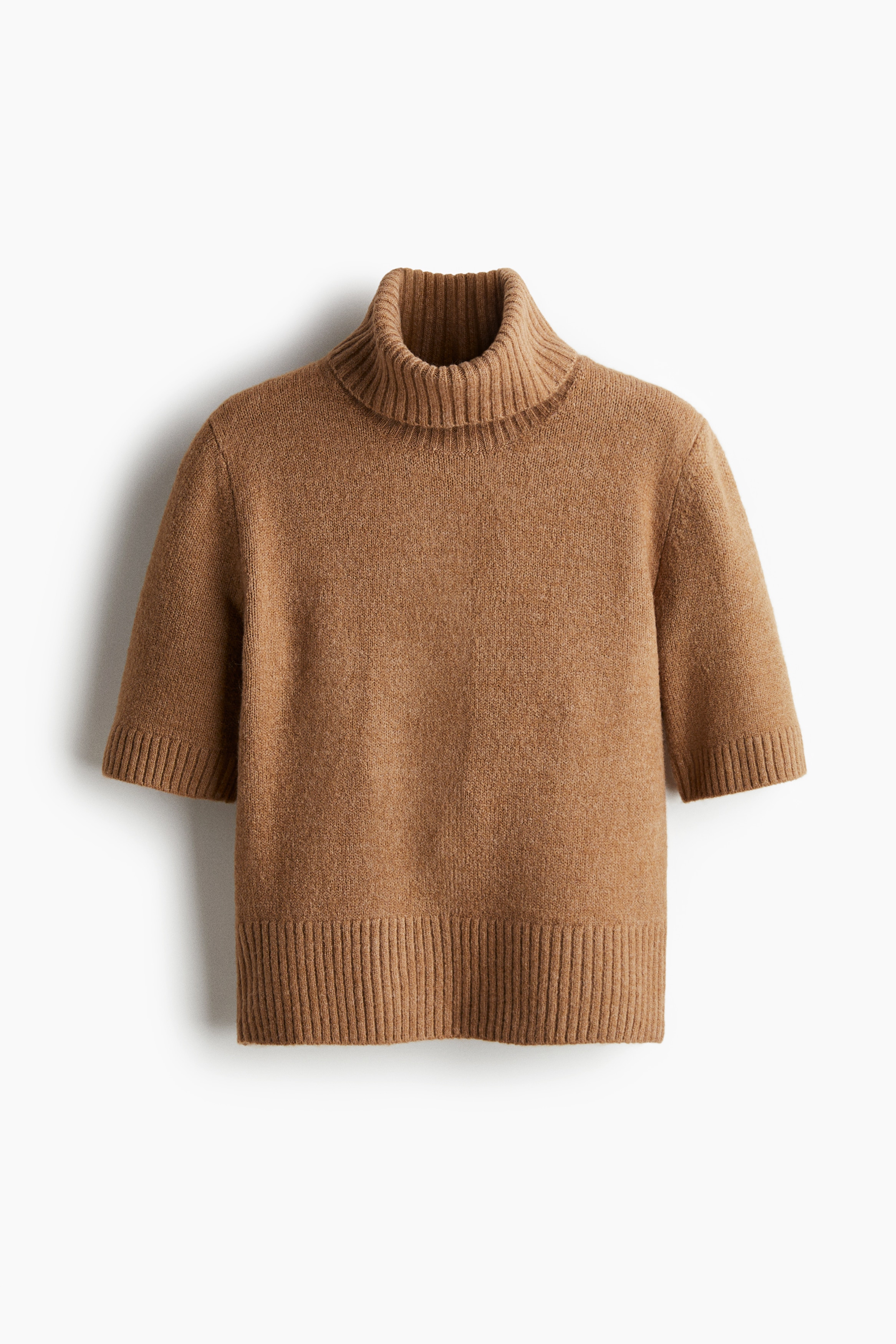Knit Turtleneck Top - Dark beige/Black/Cream