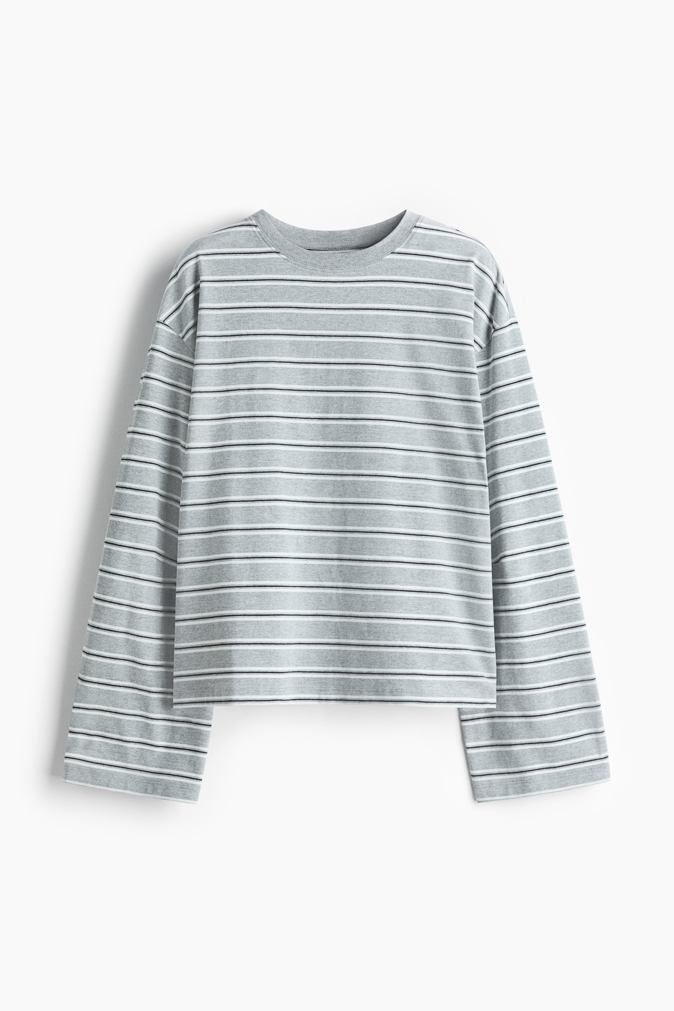 Long-sleeved cotton top - Grey marl/Striped/Dark brown/Striped/Pink/Striped