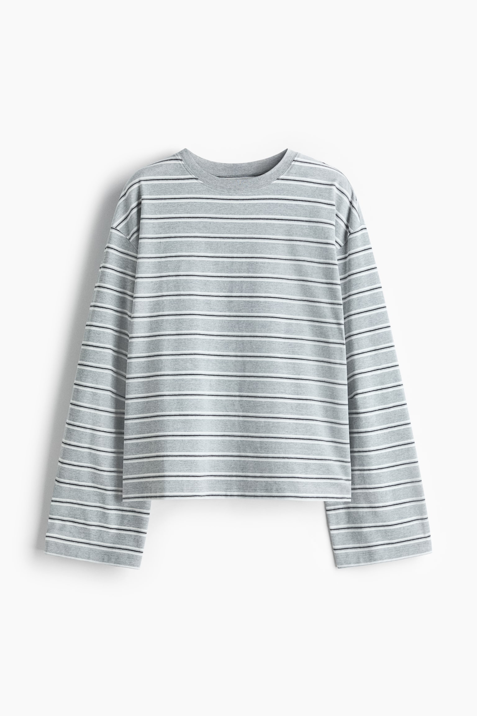 Long-sleeved cotton top - Grey marl/Striped/Dark brown/Striped/Dark blue/Striped/Pink/Striped - 1