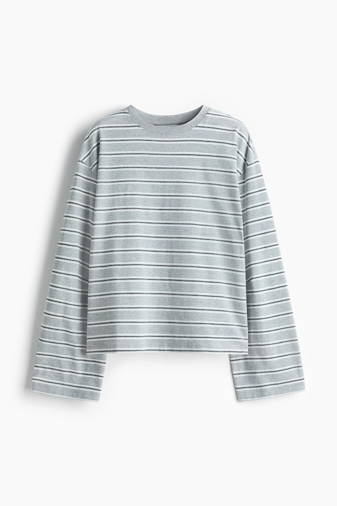 Maglia in cotone a maniche lunghe - Grigio mélange/righe/Rosa/righe/Marrone scuro/righe - 1