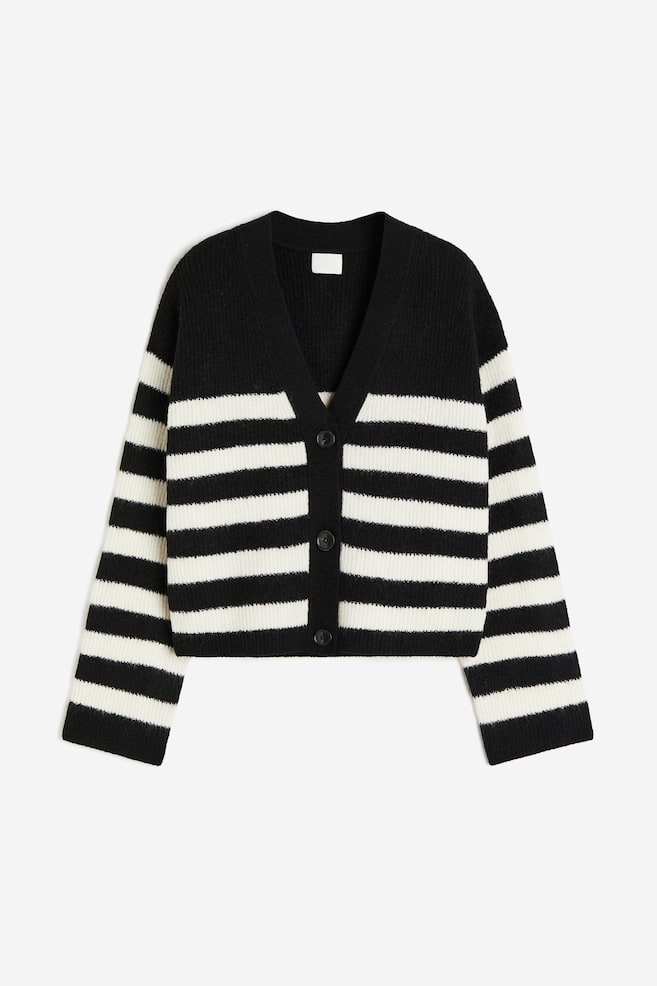 Oversized rib-knit cardigan - Black/Striped/Beige/Striped/Beige/Striped - 2