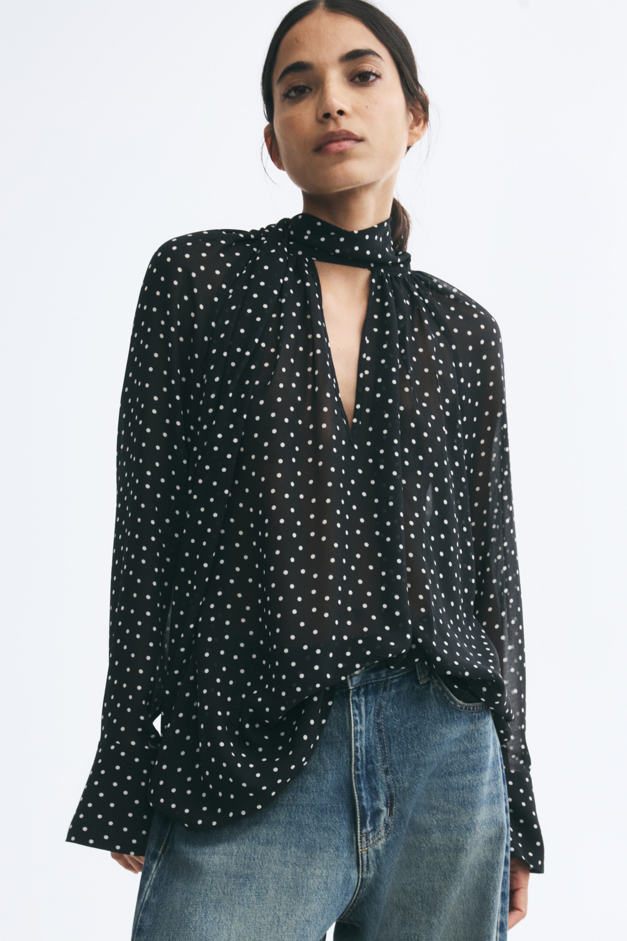 View larger image: Scarf-collar blouse - Black - Ladies | H&M 1