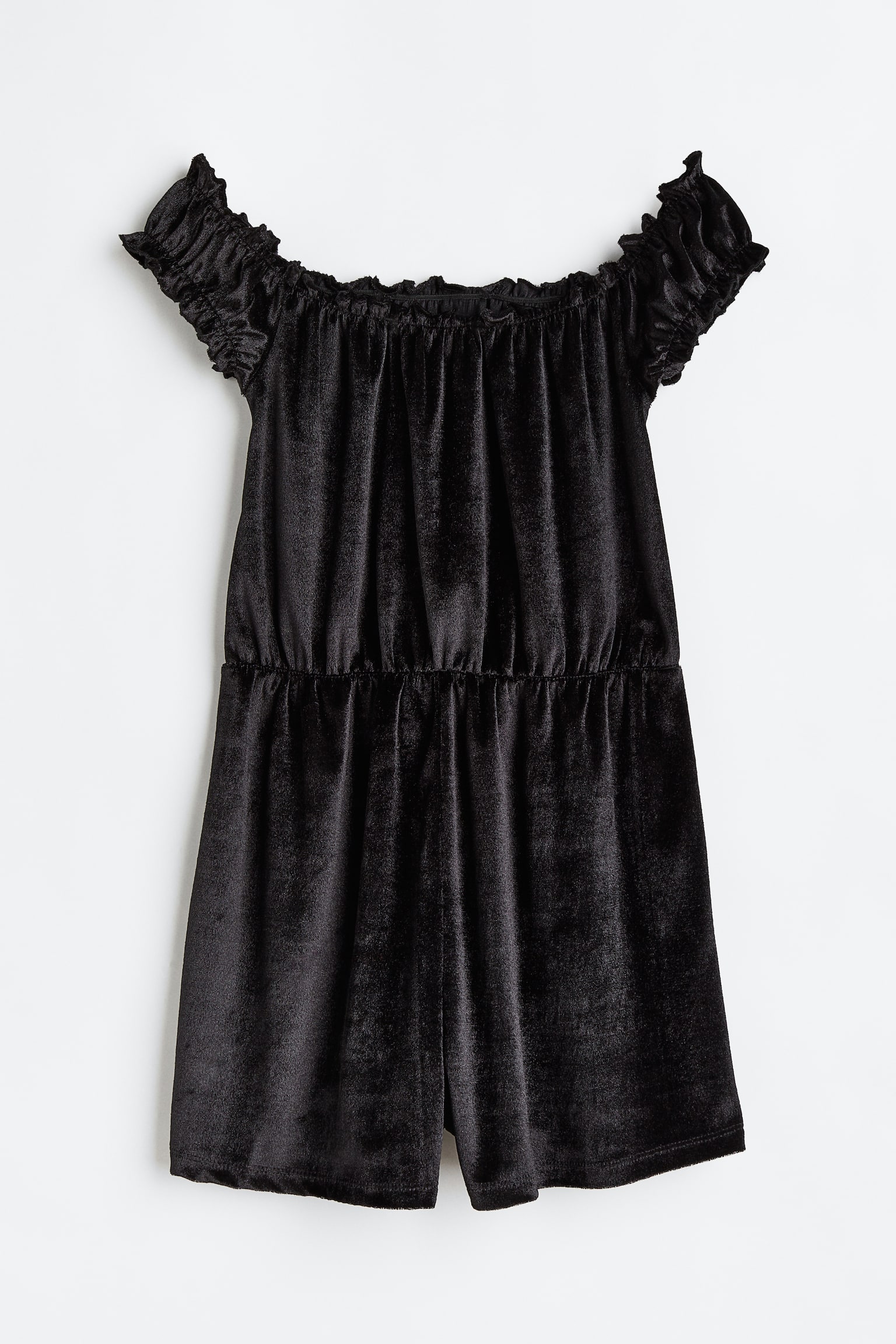 Off-the-shoulder velour playsuit - Black - 1