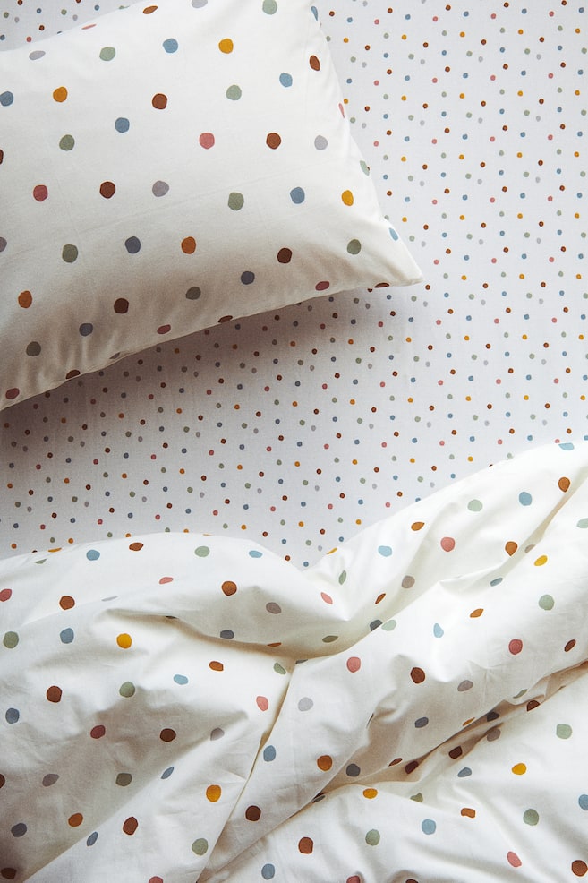 Cotton single duvet cover set - White/Spotted - 2