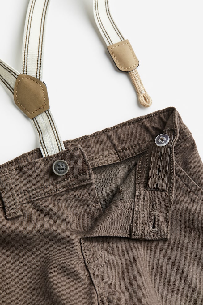 Twill trousers with braces - Brown/Navy blue - 2