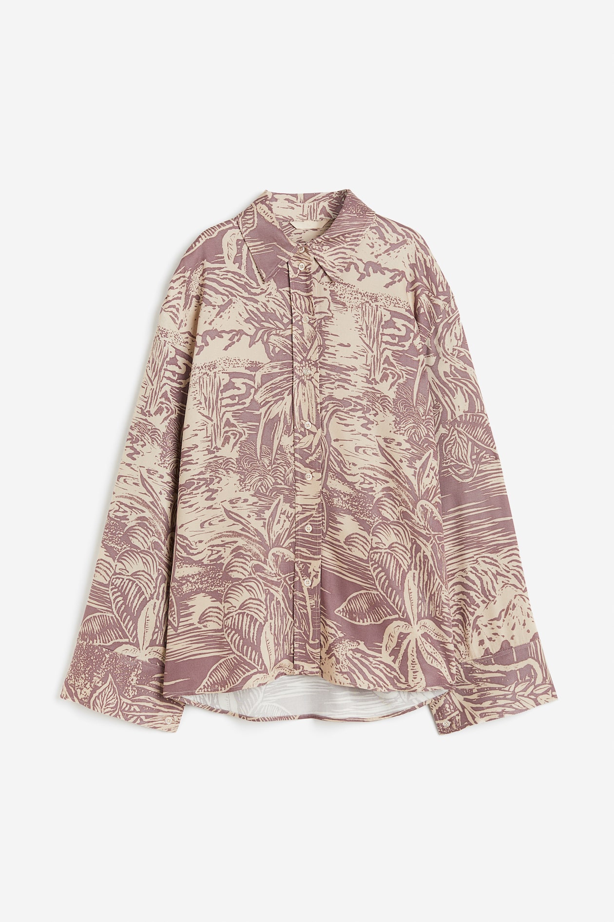 Twill Shirt - Long sleeve - Regular length - Dusty rose/patterned ...