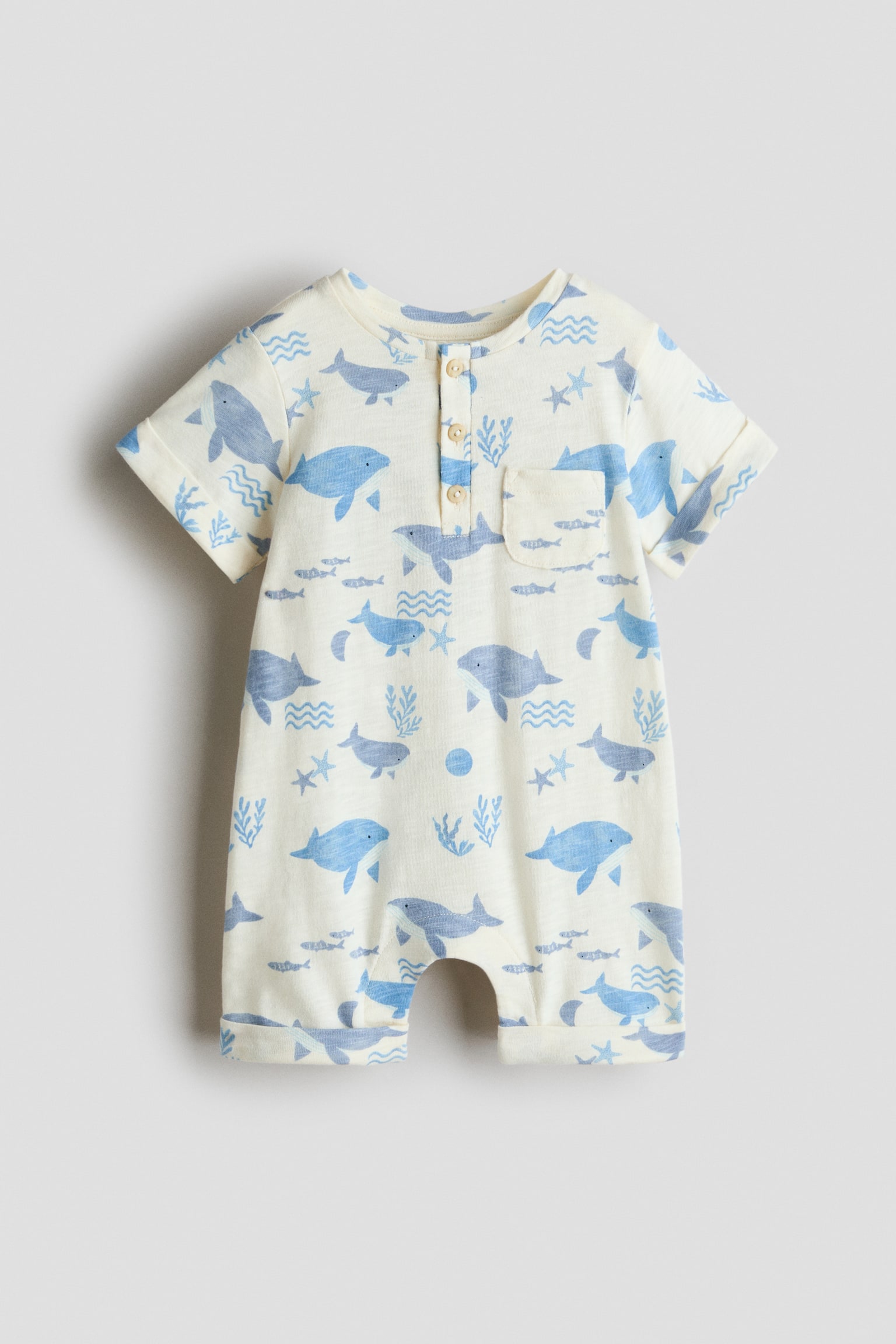 Printed cotton romper suit - White/Marine life