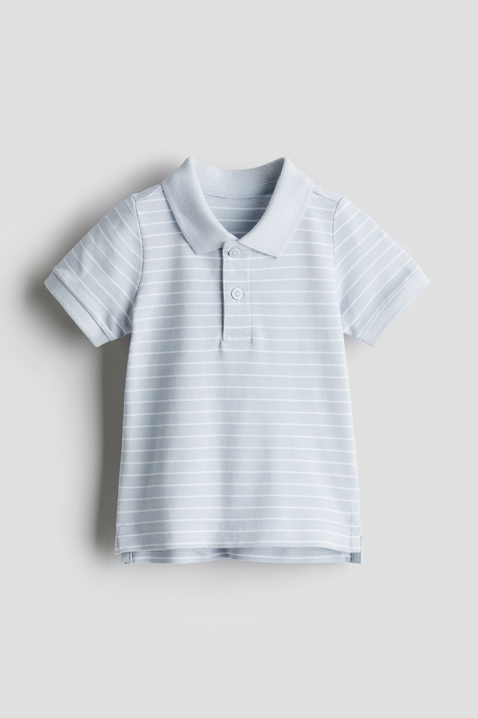 Cotton piqué polo shirt - Dusty blue/White striped/Navy blue/White - 1