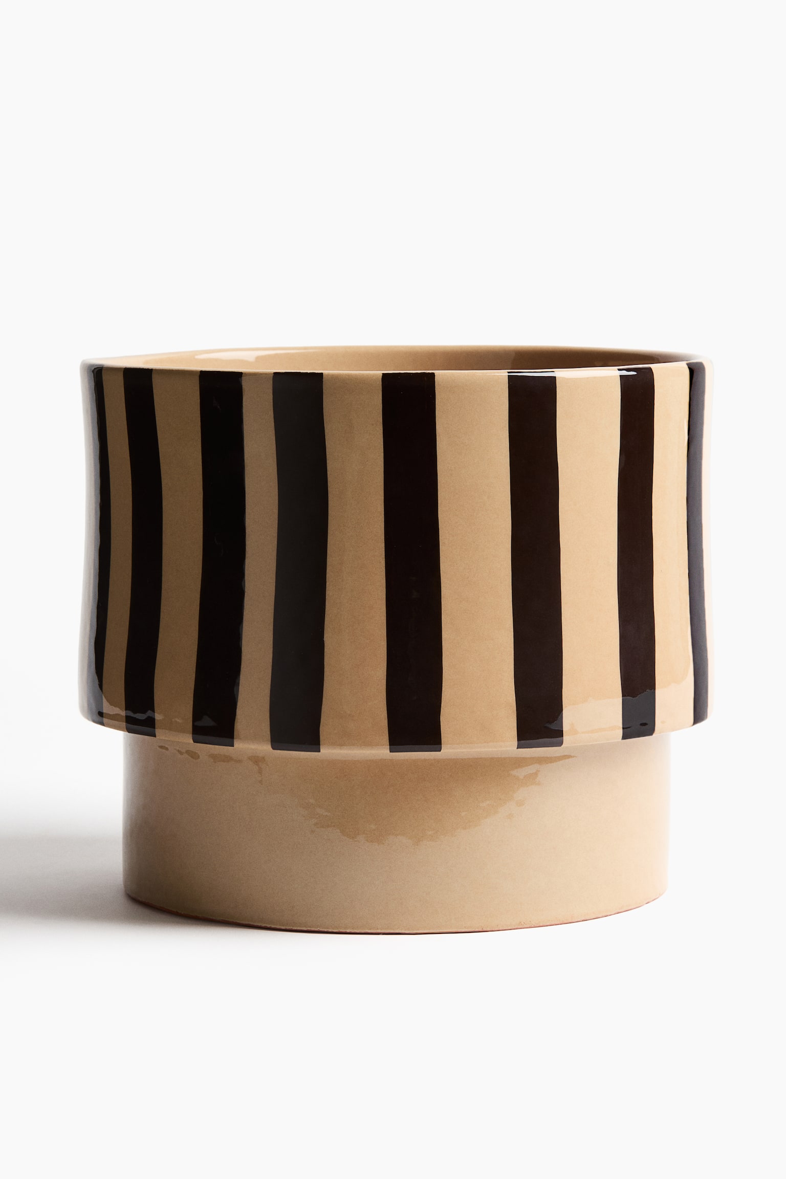 Extra-large terracotta plant pot - Dark beige/Striped/Green/White/Patterned