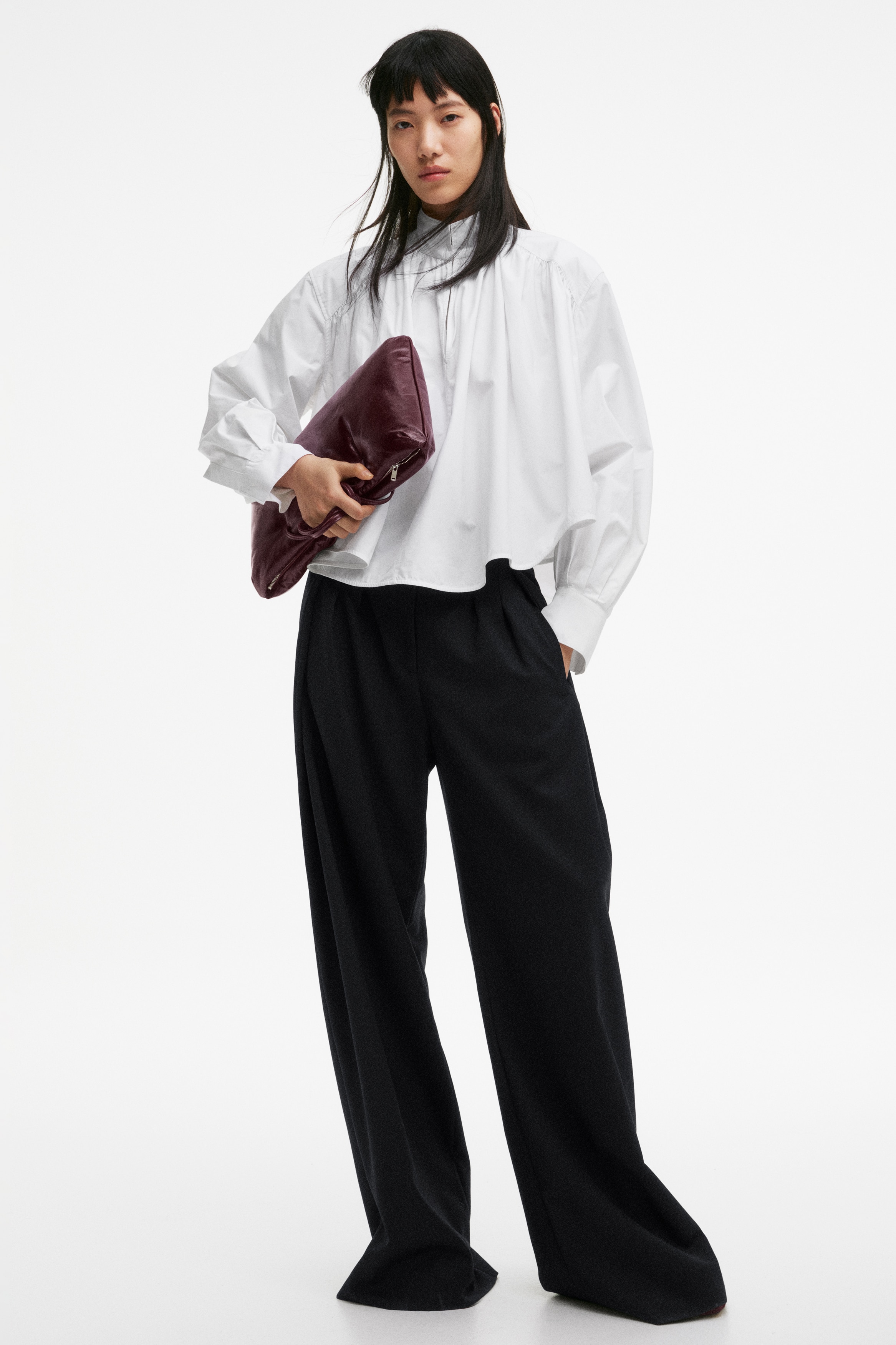 Nabrana bluza od puplina - Bela