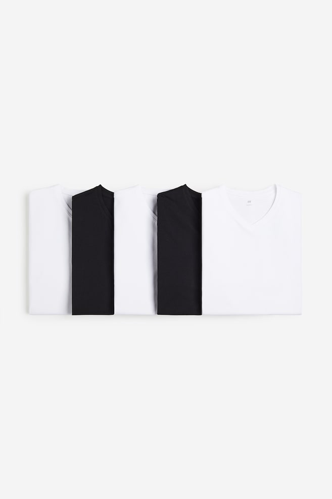 Lot de 5 T-shirts Slim Fit à encolure en V - Noir/blanc/Blanc - 1